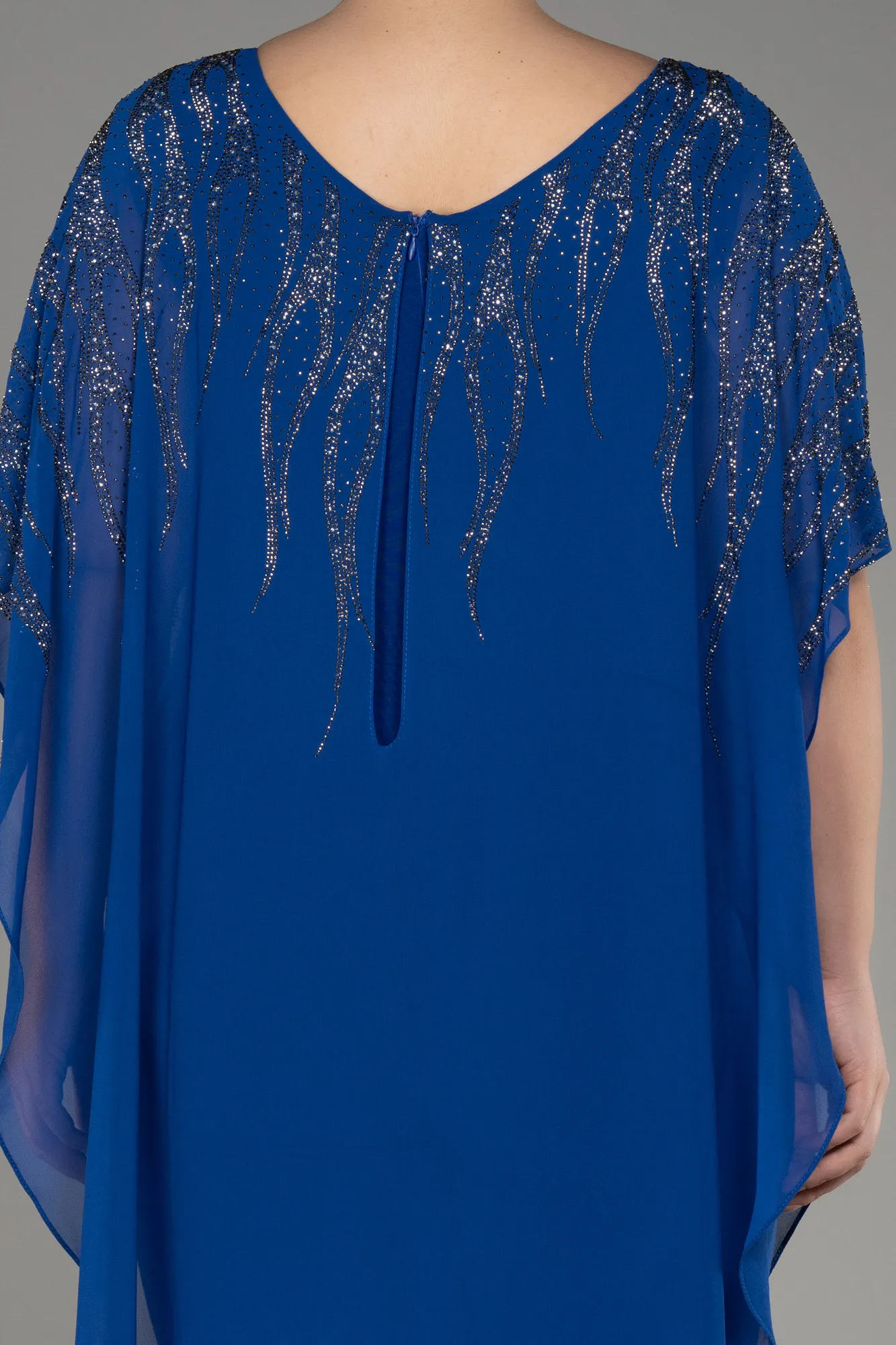 Sax Blue-Chiffon Plus Size Evening Dress ABT111