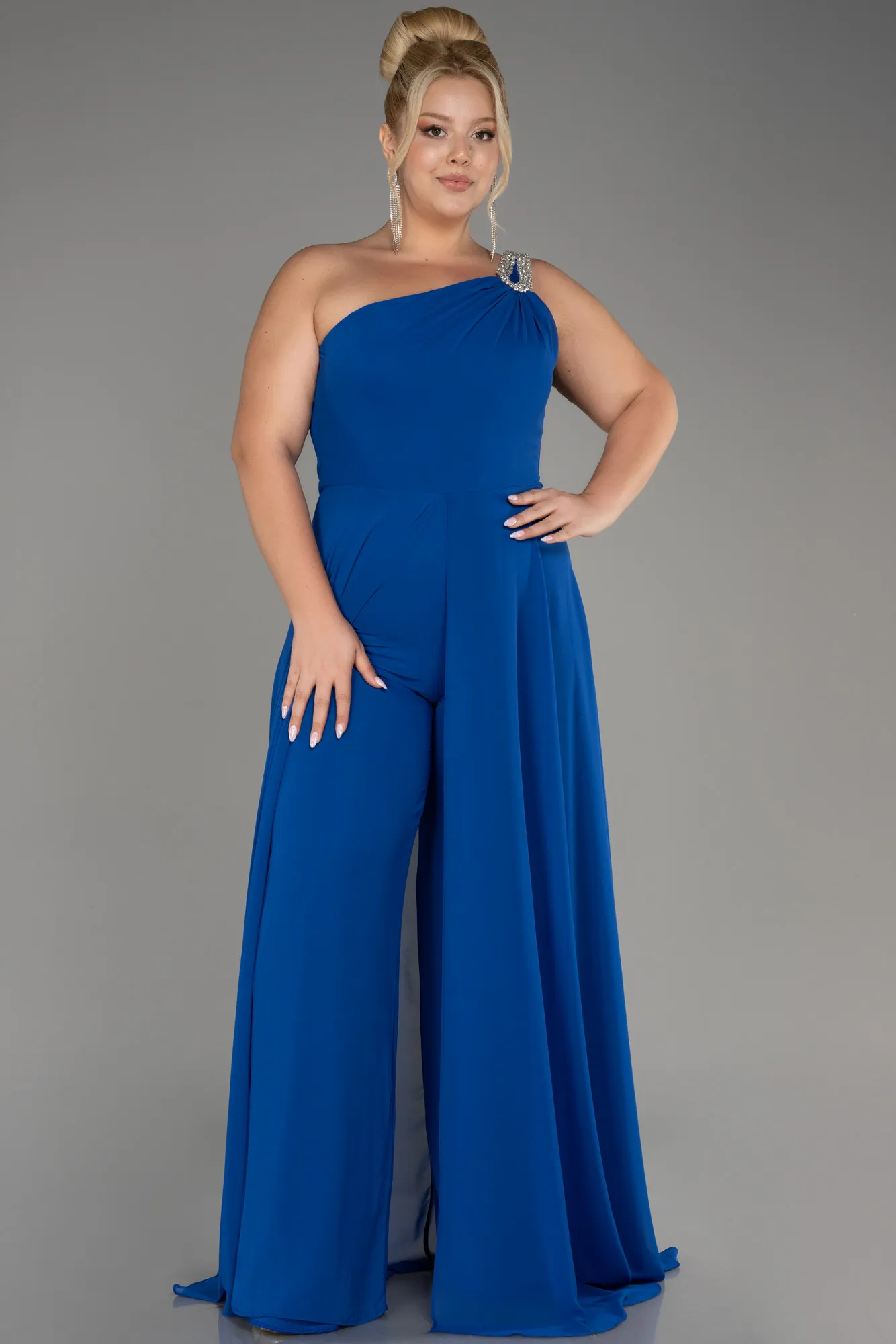 Sax Blue-Chiffon Plus Size Evening Dress Jumpsuit ABT119