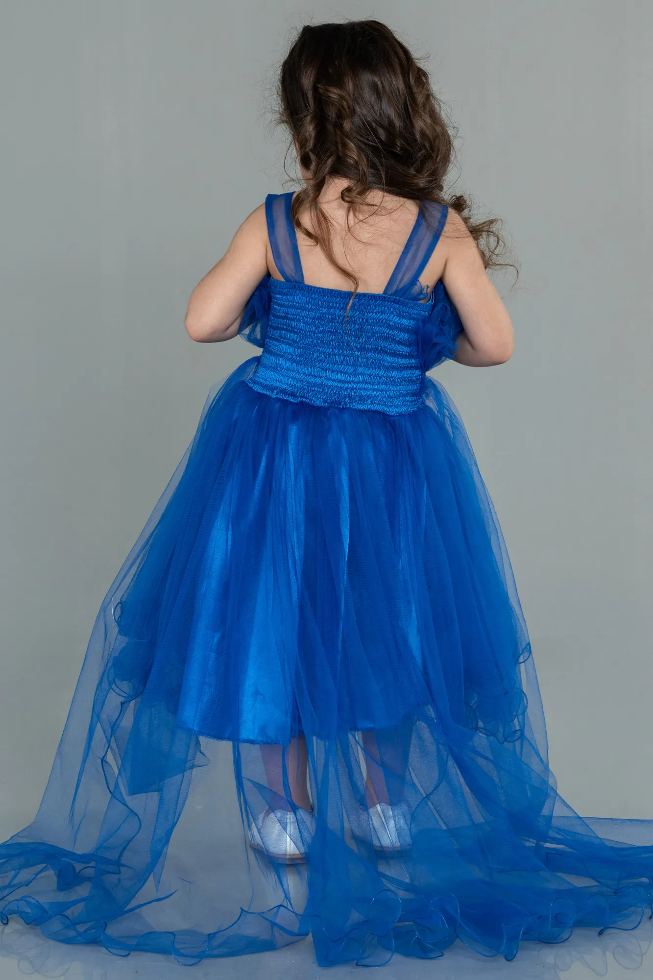 Sax Blue-Front Short Back Long Girl Dress ABO100