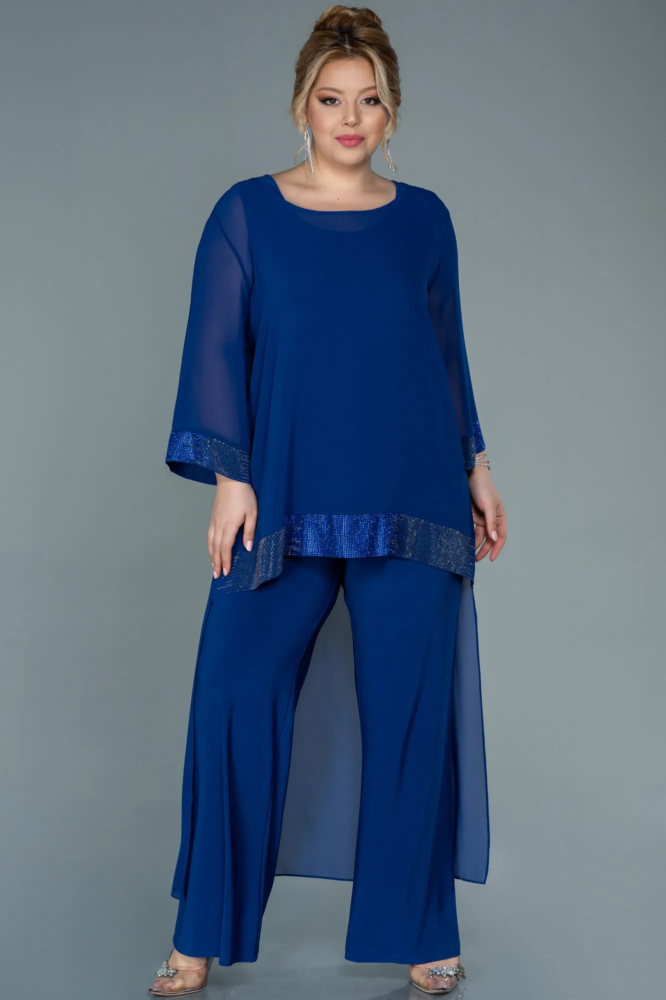 Sax Blue-Long Chiffon Evening Dress ABT083
