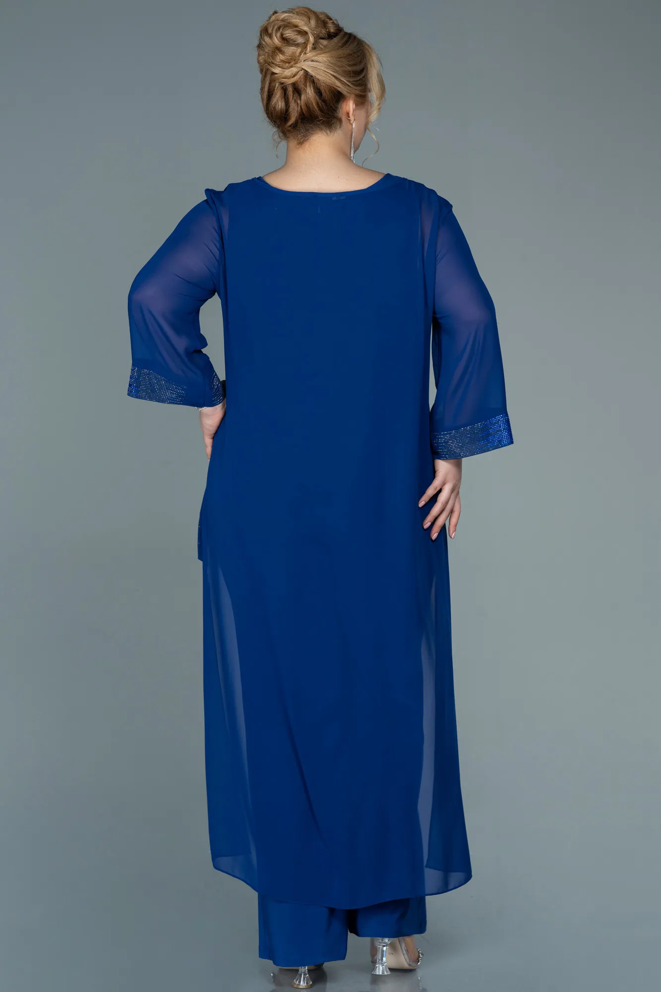 Sax Blue-Long Chiffon Evening Dress ABT083