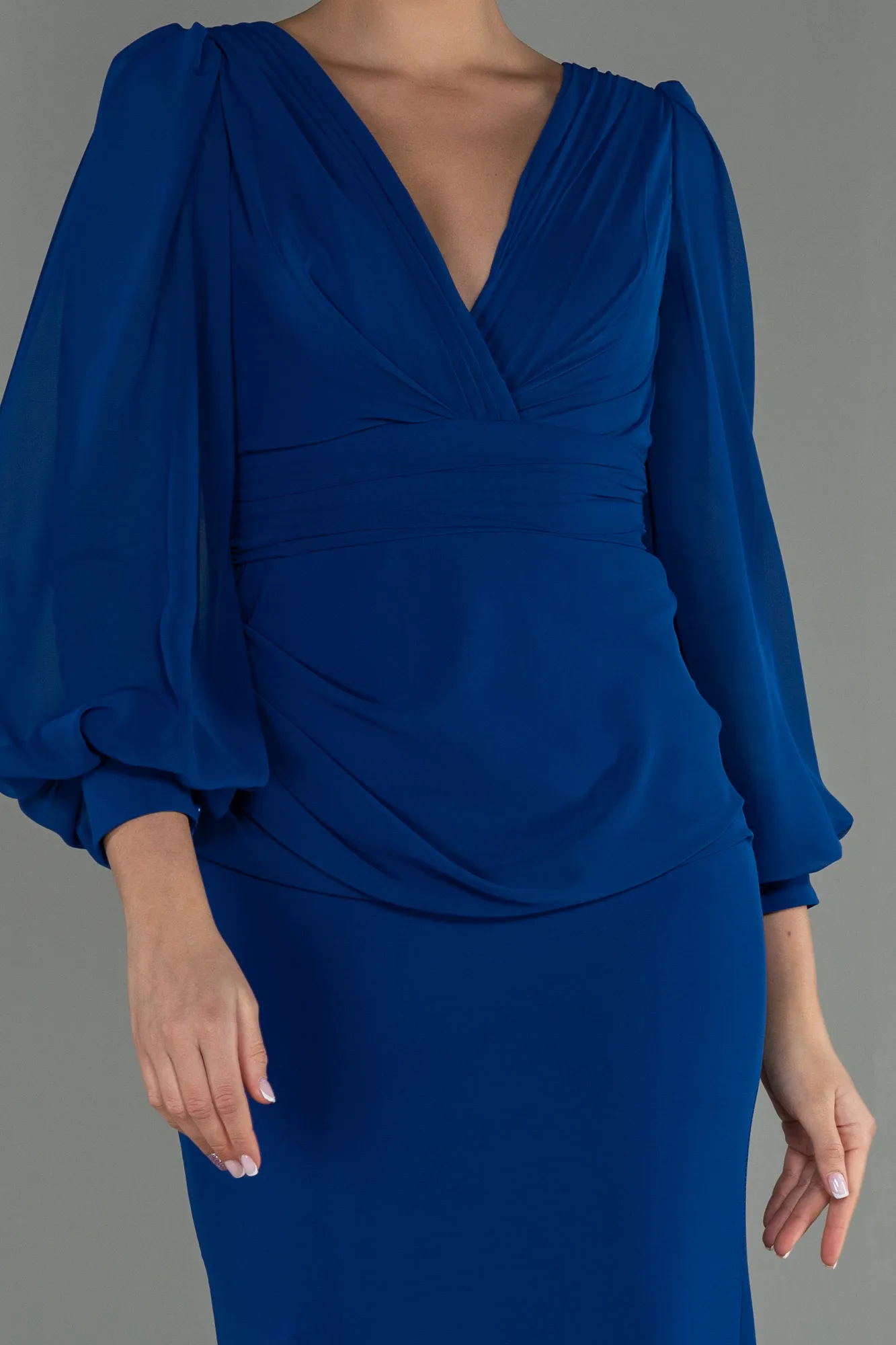Sax Blue-Long Chiffon Evening Dress ABU2818
