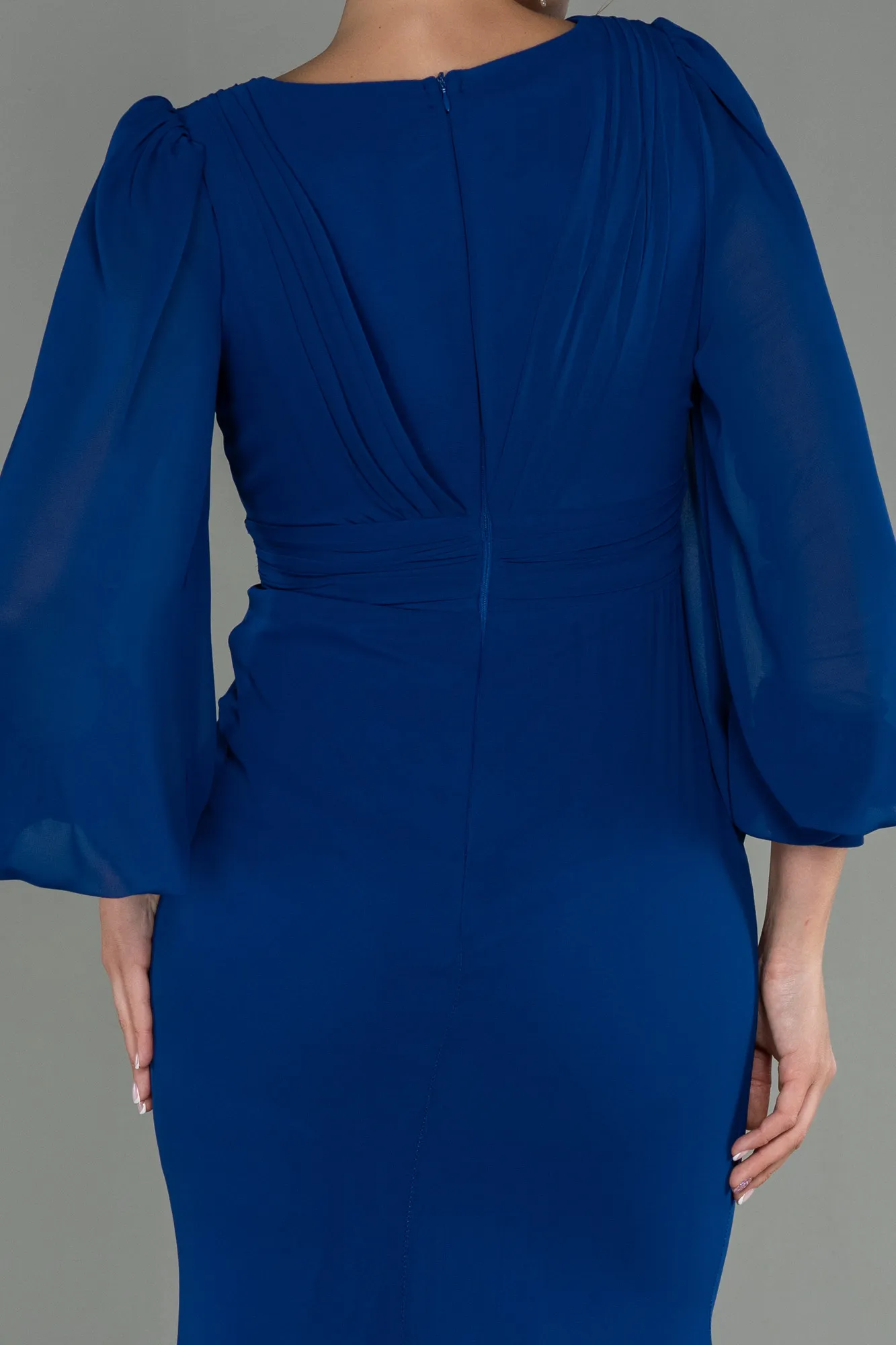 Sax Blue-Long Chiffon Evening Dress ABU2818
