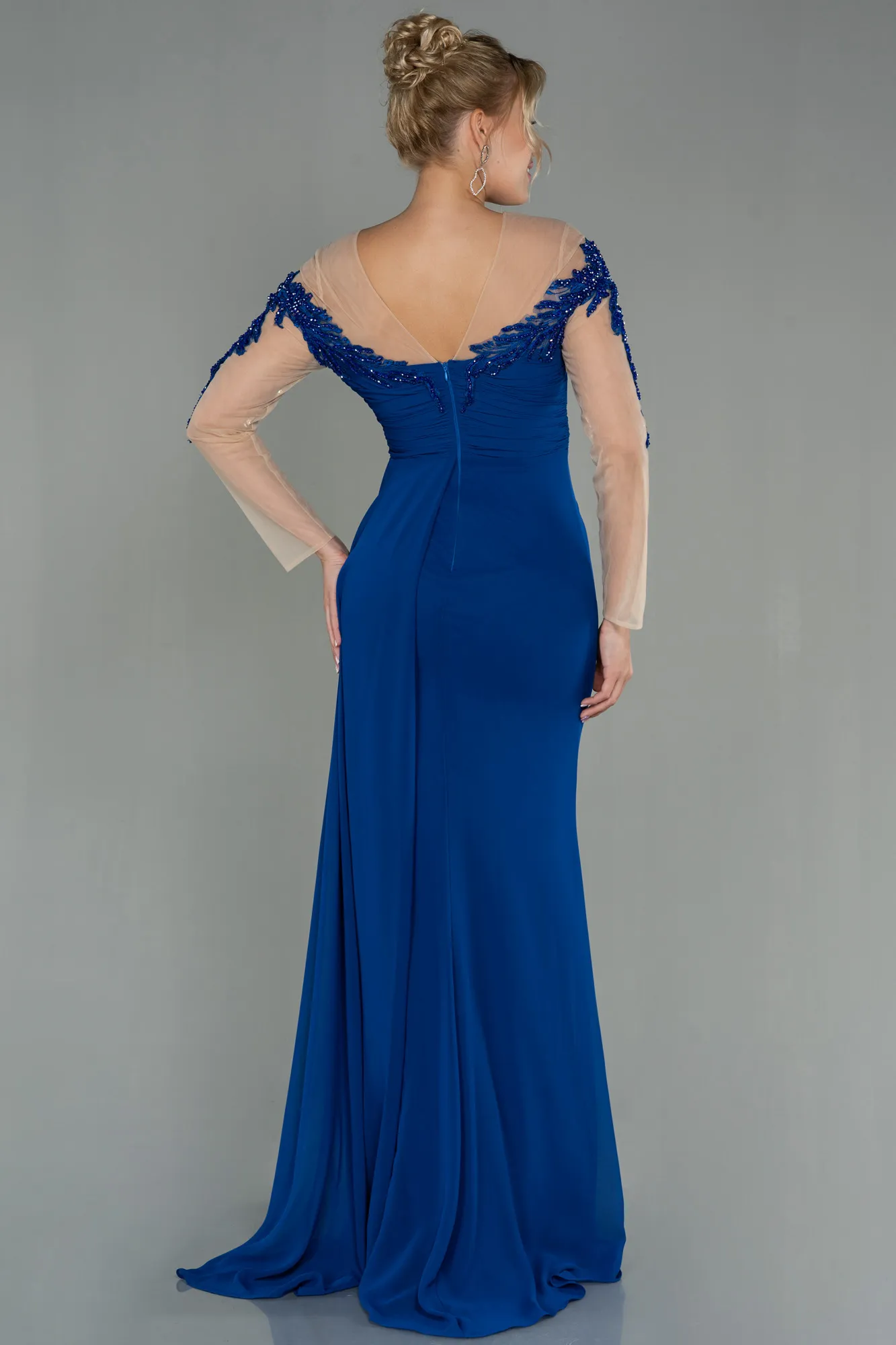 Sax Blue-Long Chiffon Evening Dress ABU3012