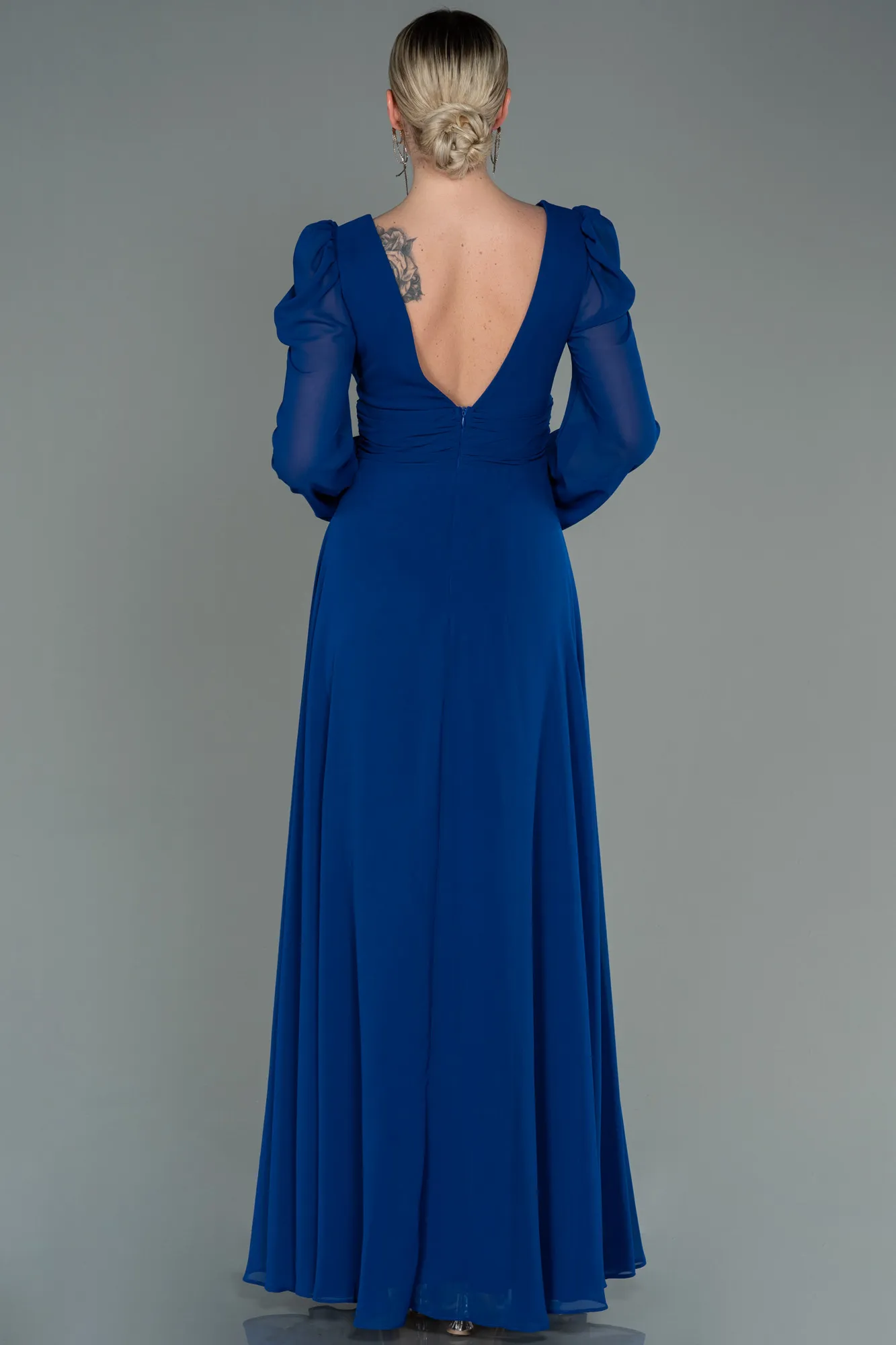 Sax Blue-Long Chiffon Evening Dress ABU3085