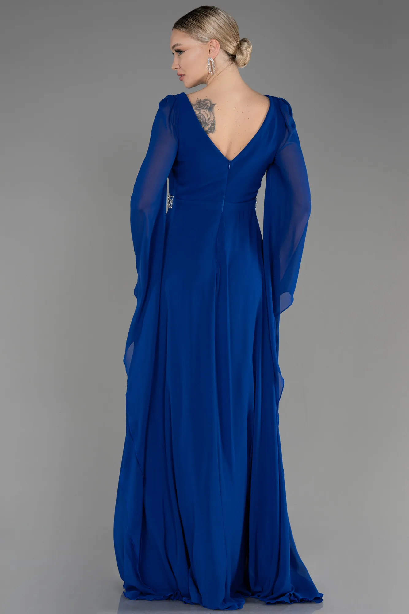 Sax Blue-Long Chiffon Evening Dress ABU3541