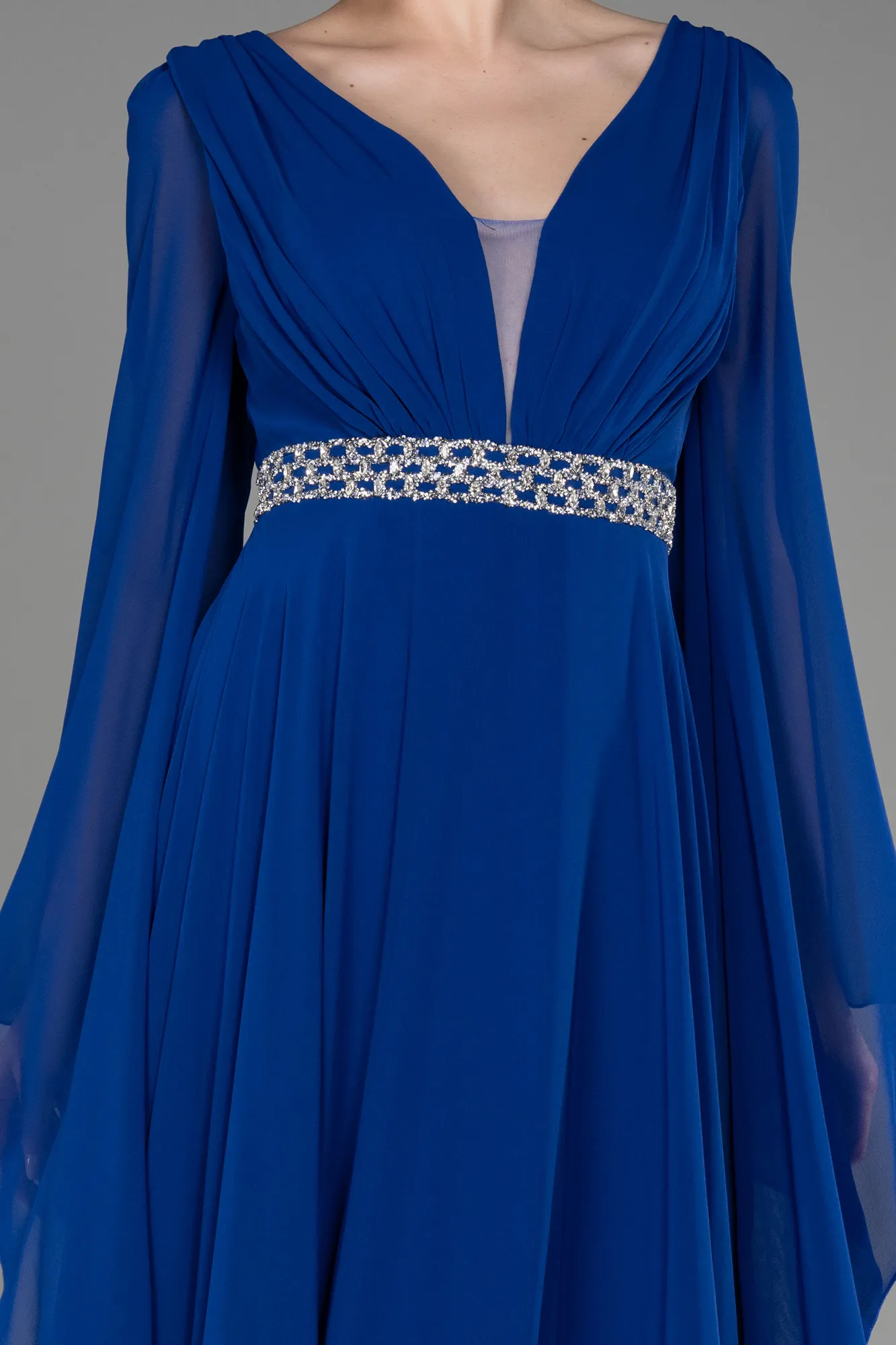 Sax Blue-Long Chiffon Evening Dress ABU3541