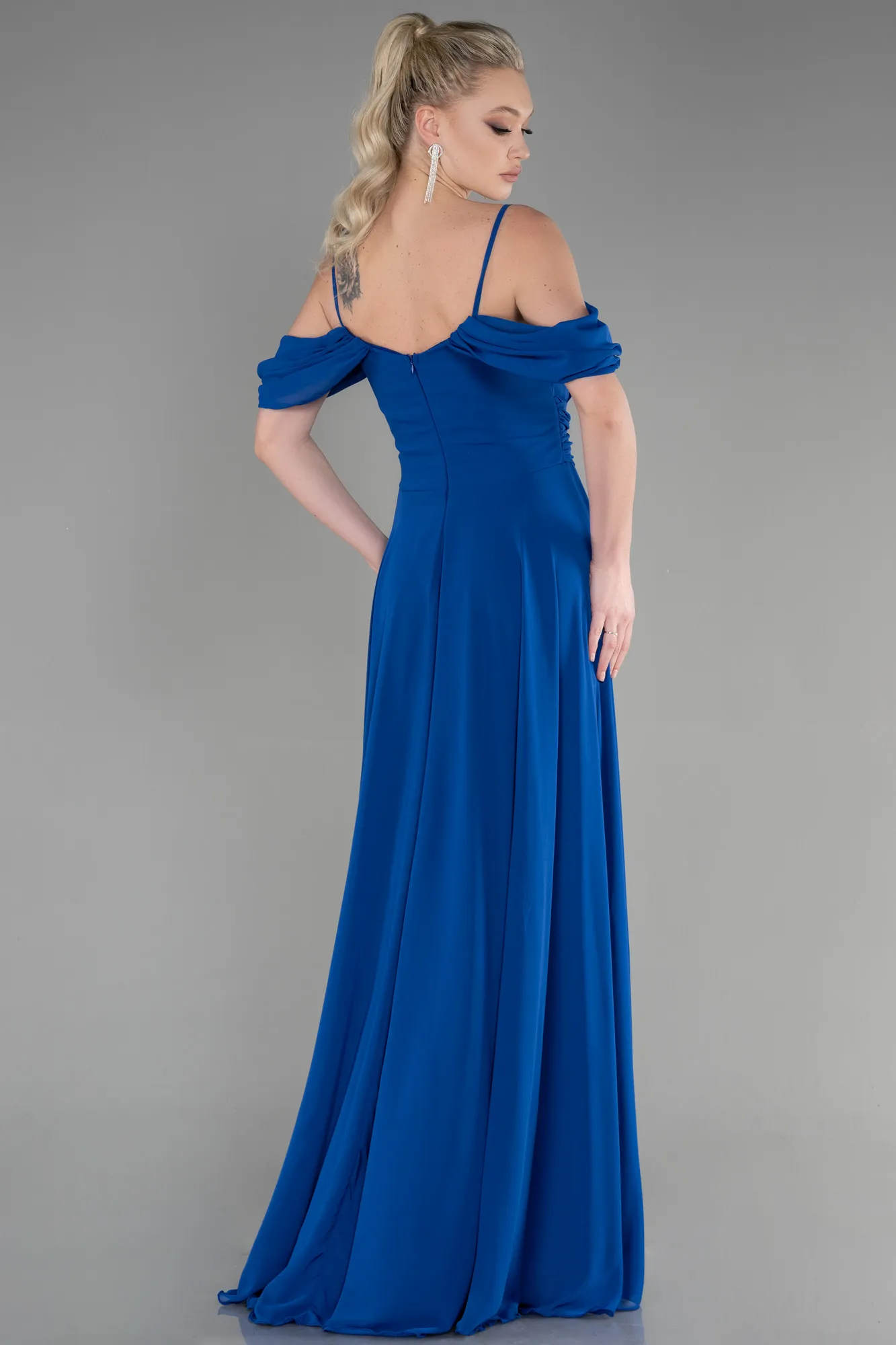 Sax Blue-Long Chiffon Evening Dress ABU3591