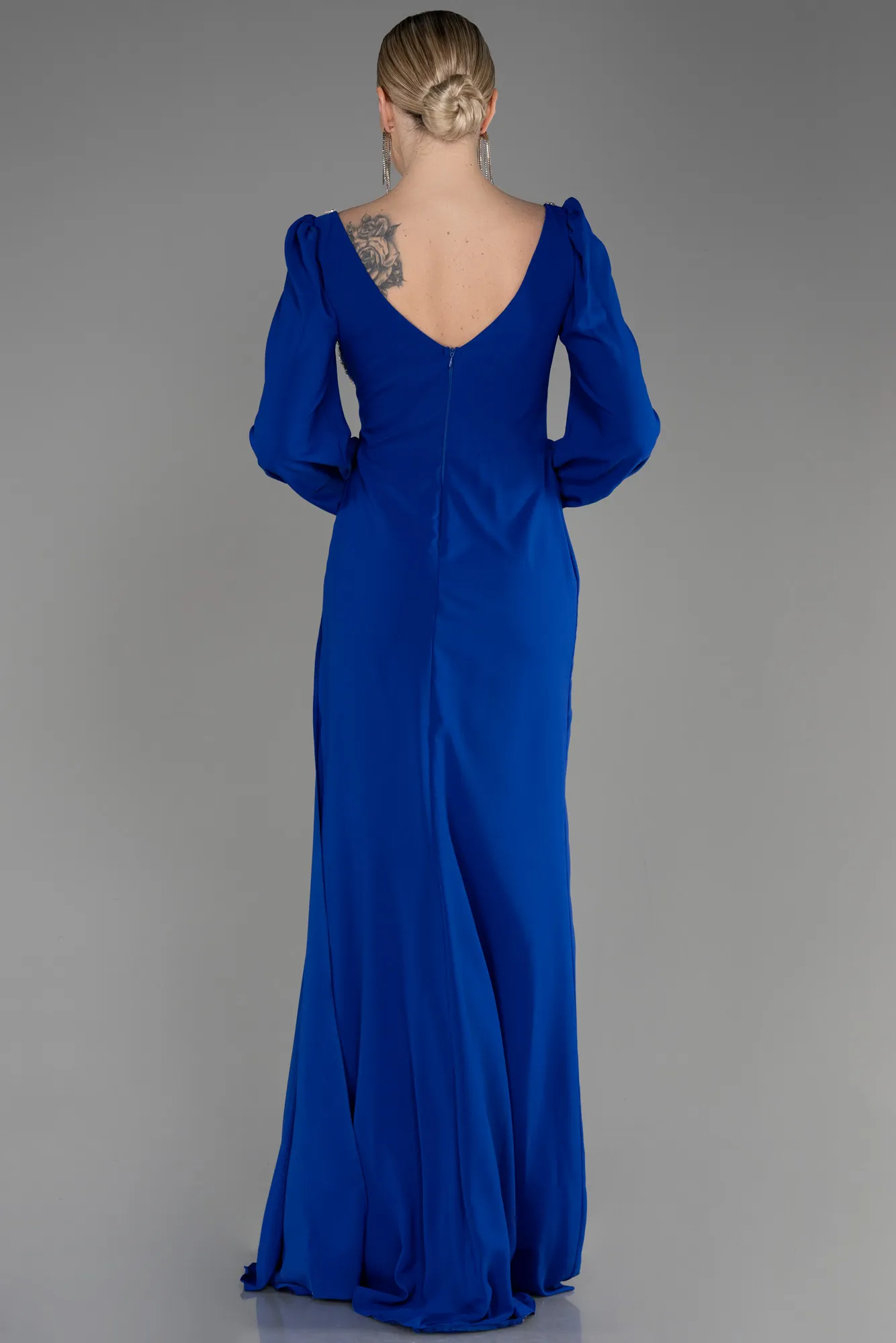 Sax Blue-Long Chiffon Evening Dress ABU3885