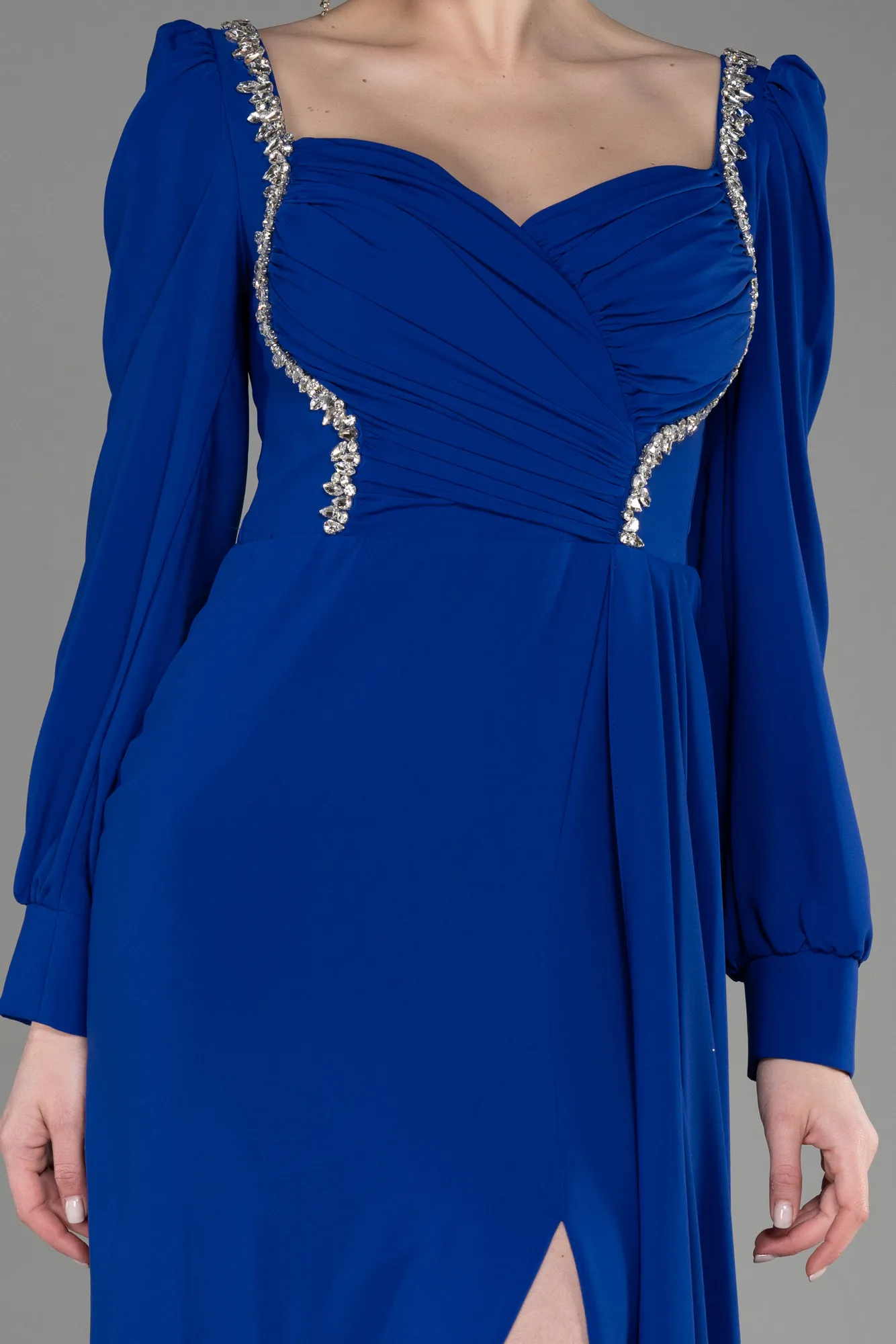 Sax Blue-Long Chiffon Evening Dress ABU3885