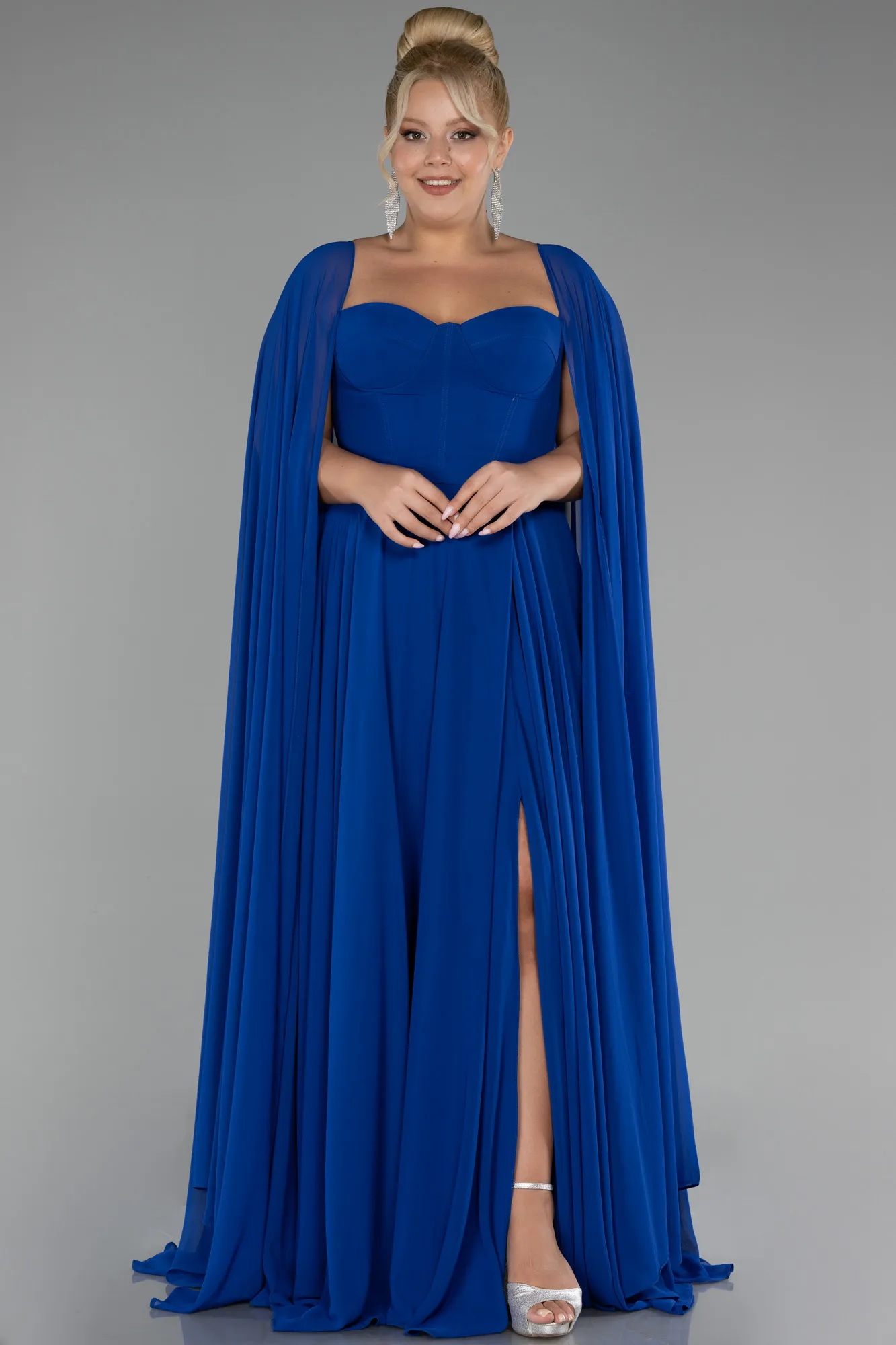 Sax Blue-Long Chiffon Formal Plus Size Dress ABU4161