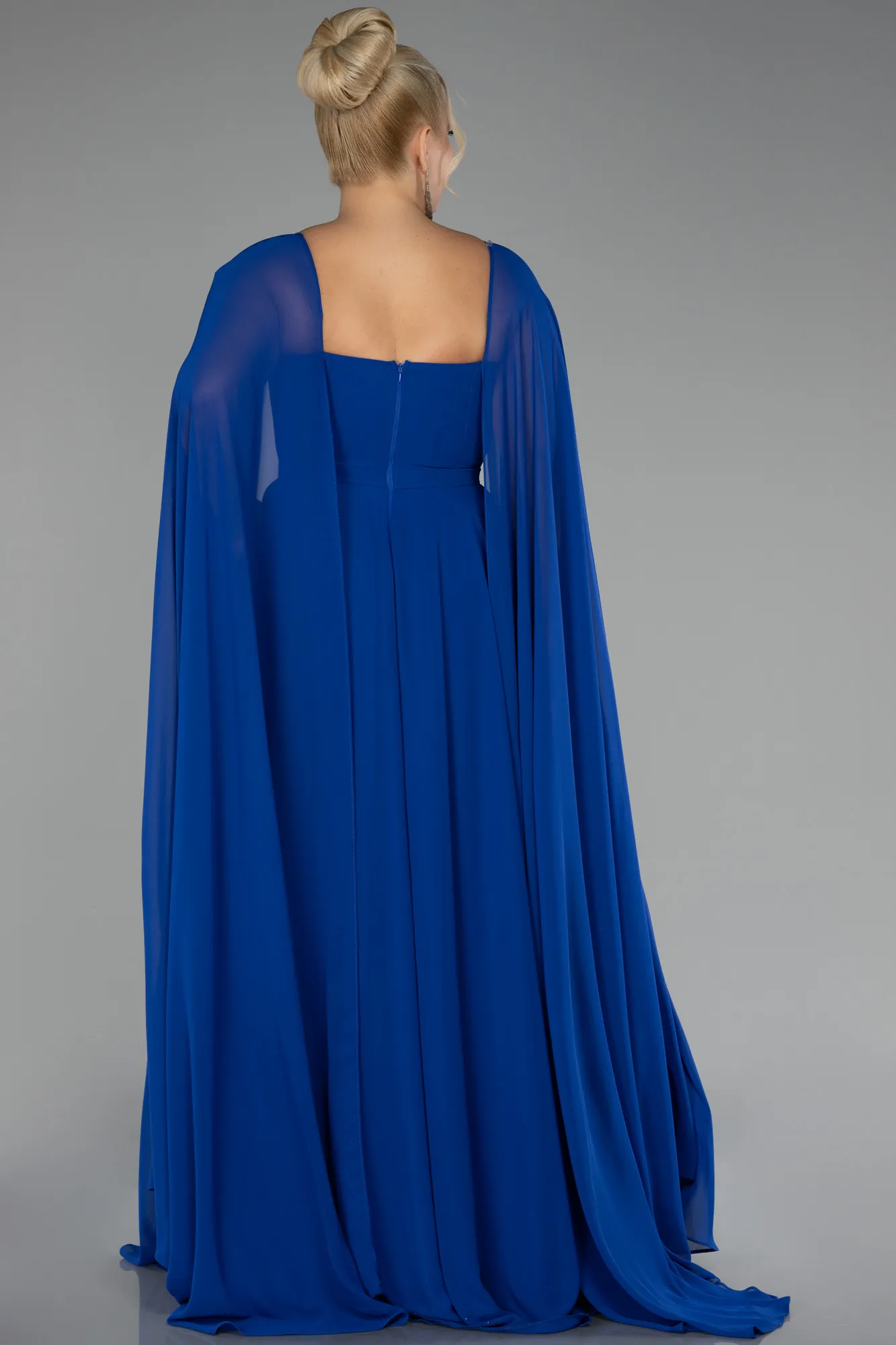 Sax Blue-Long Chiffon Formal Plus Size Dress ABU4161