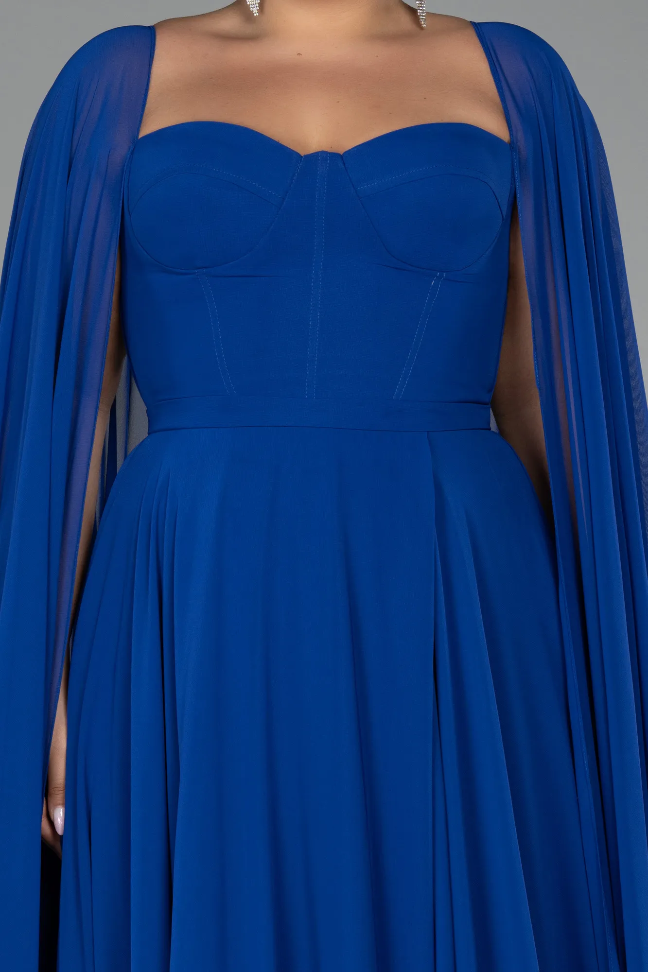 Sax Blue-Long Chiffon Formal Plus Size Dress ABU4161