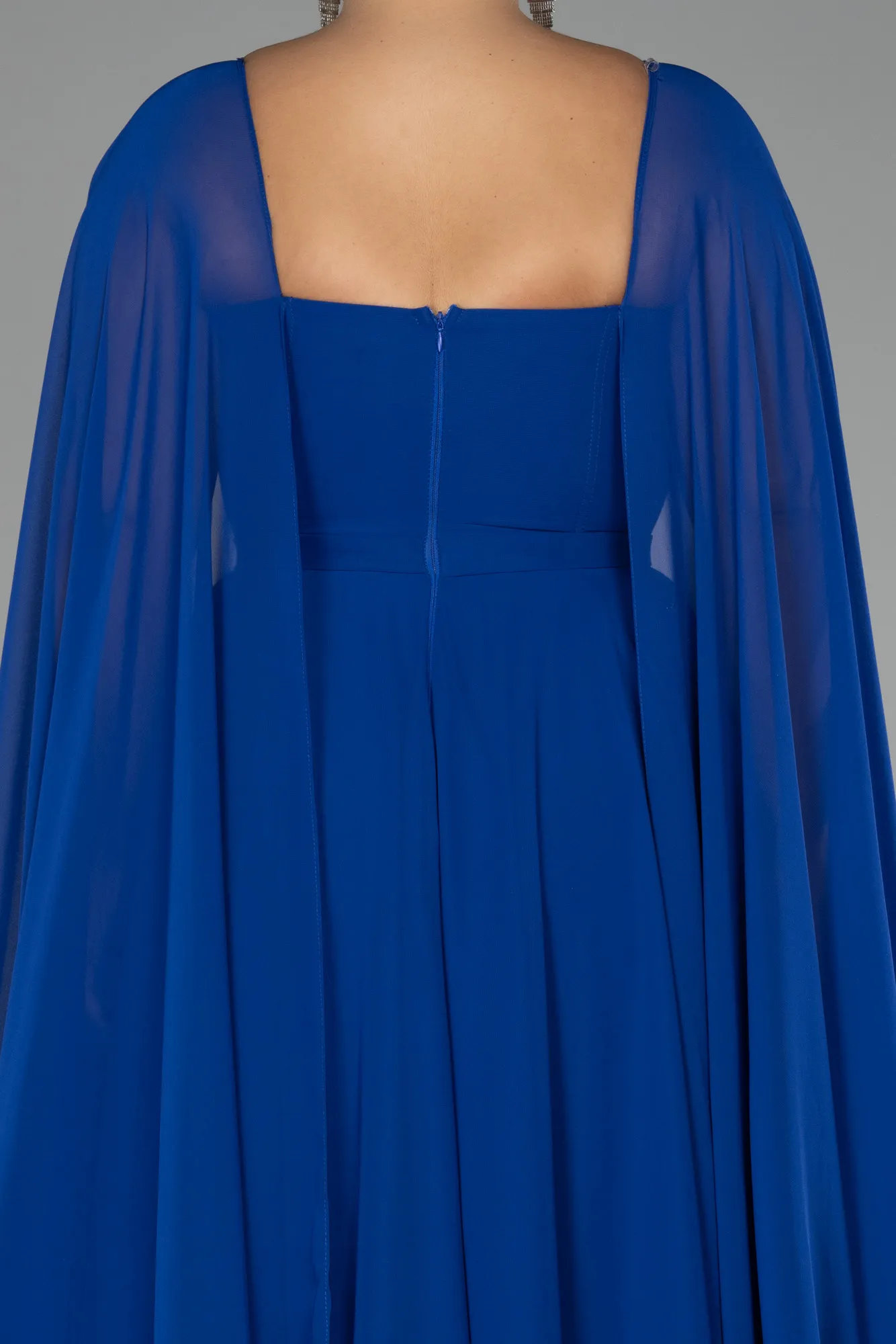 Sax Blue-Long Chiffon Formal Plus Size Dress ABU4161