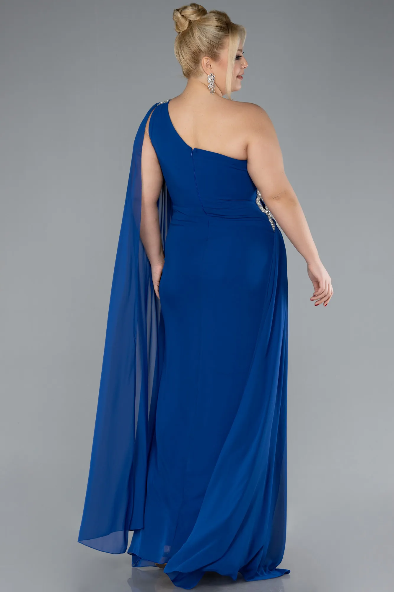 Sax Blue-Long Chiffon Formal Plus Size Dress ABU4407