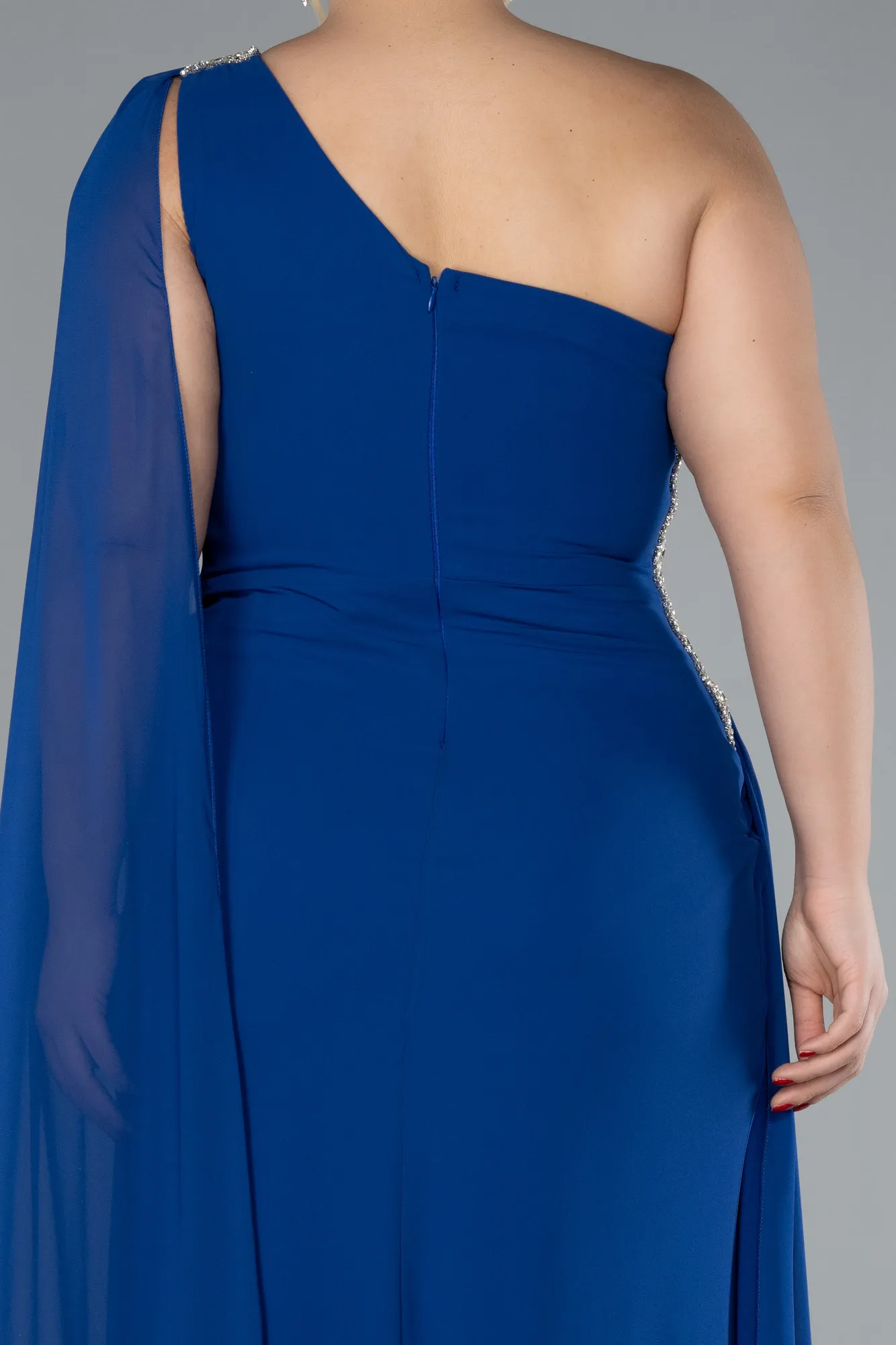 Sax Blue-Long Chiffon Formal Plus Size Dress ABU4407