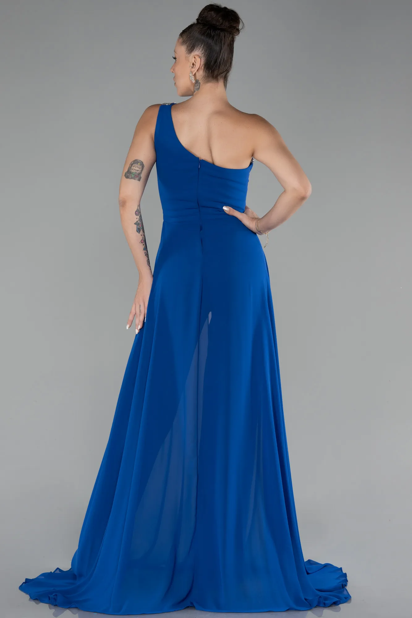 Sax Blue-Long Chiffon Party Evening Jumpsuit ABT116