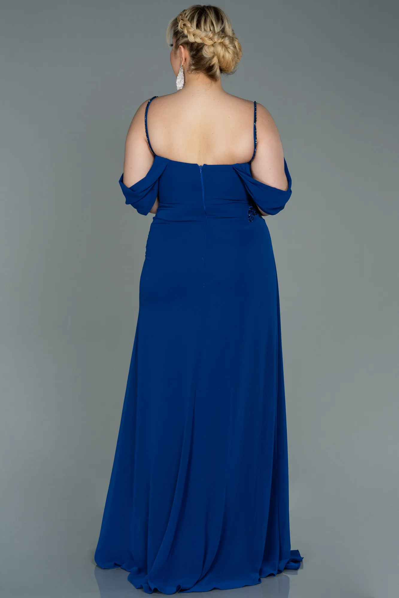 Sax Blue-Long Chiffon Plus Size Evening Dress ABU2929