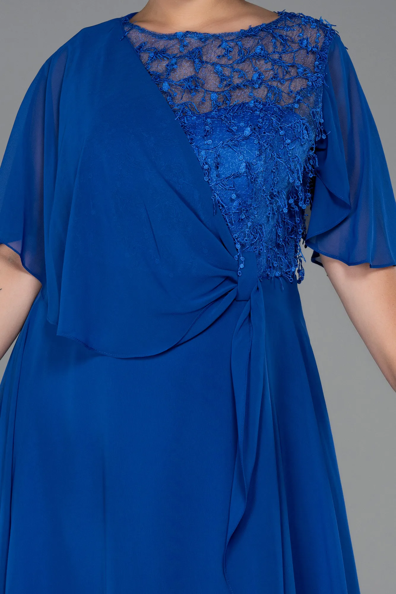 Sax Blue-Long Chiffon Plus Size Evening Dress ABU3257