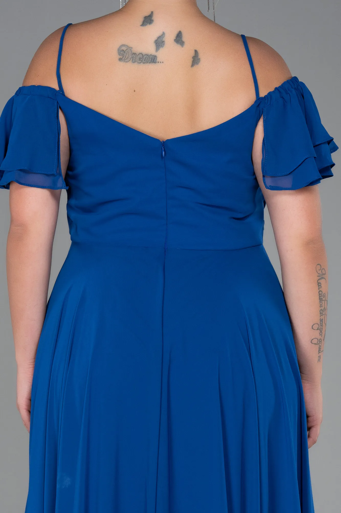 Sax Blue-Long Chiffon Plus Size Evening Dress ABU3259