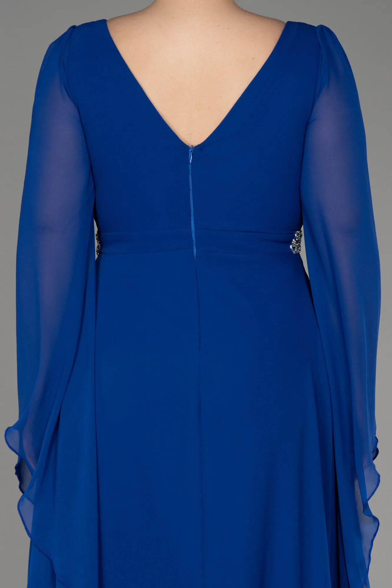 Sax Blue-Long Chiffon Plus Size Evening Dress ABU3543
