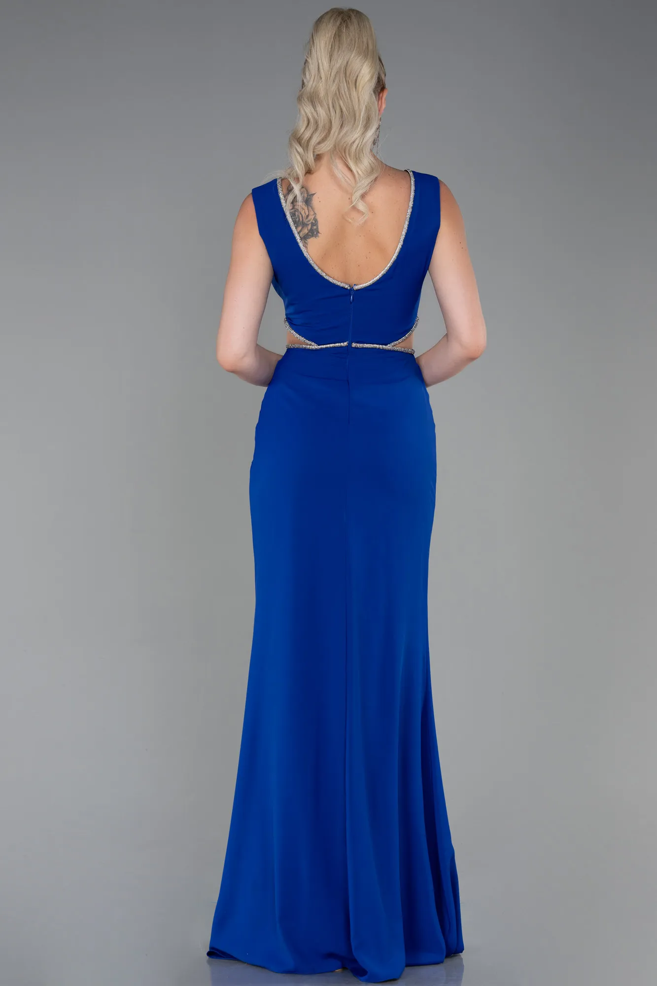 Sax Blue-Long Chiffon Prom Gown ABU3184