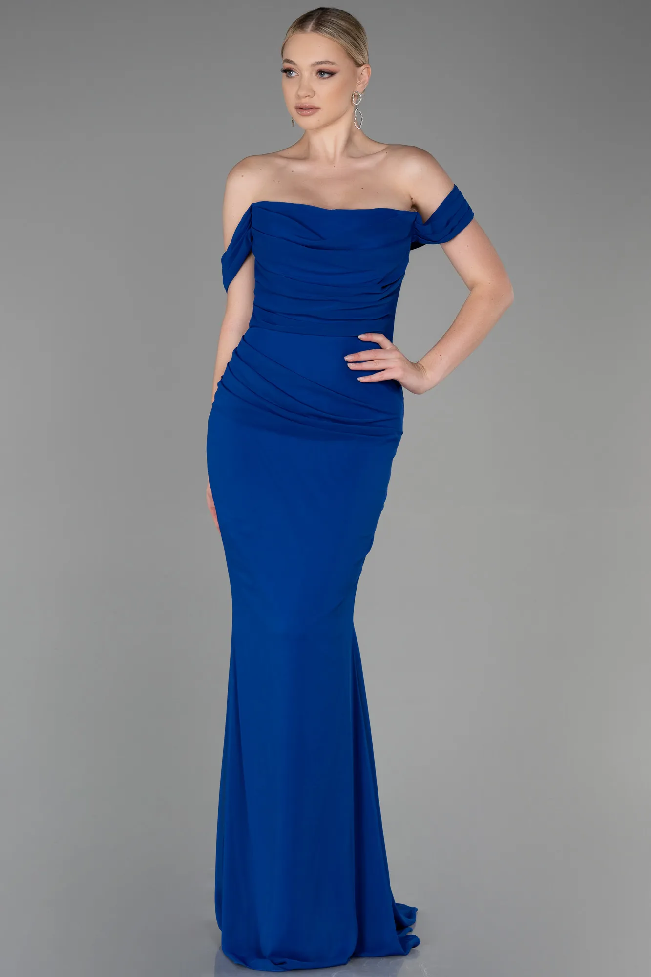 Sax Blue-Long Chiffon Prom Gown ABU3211