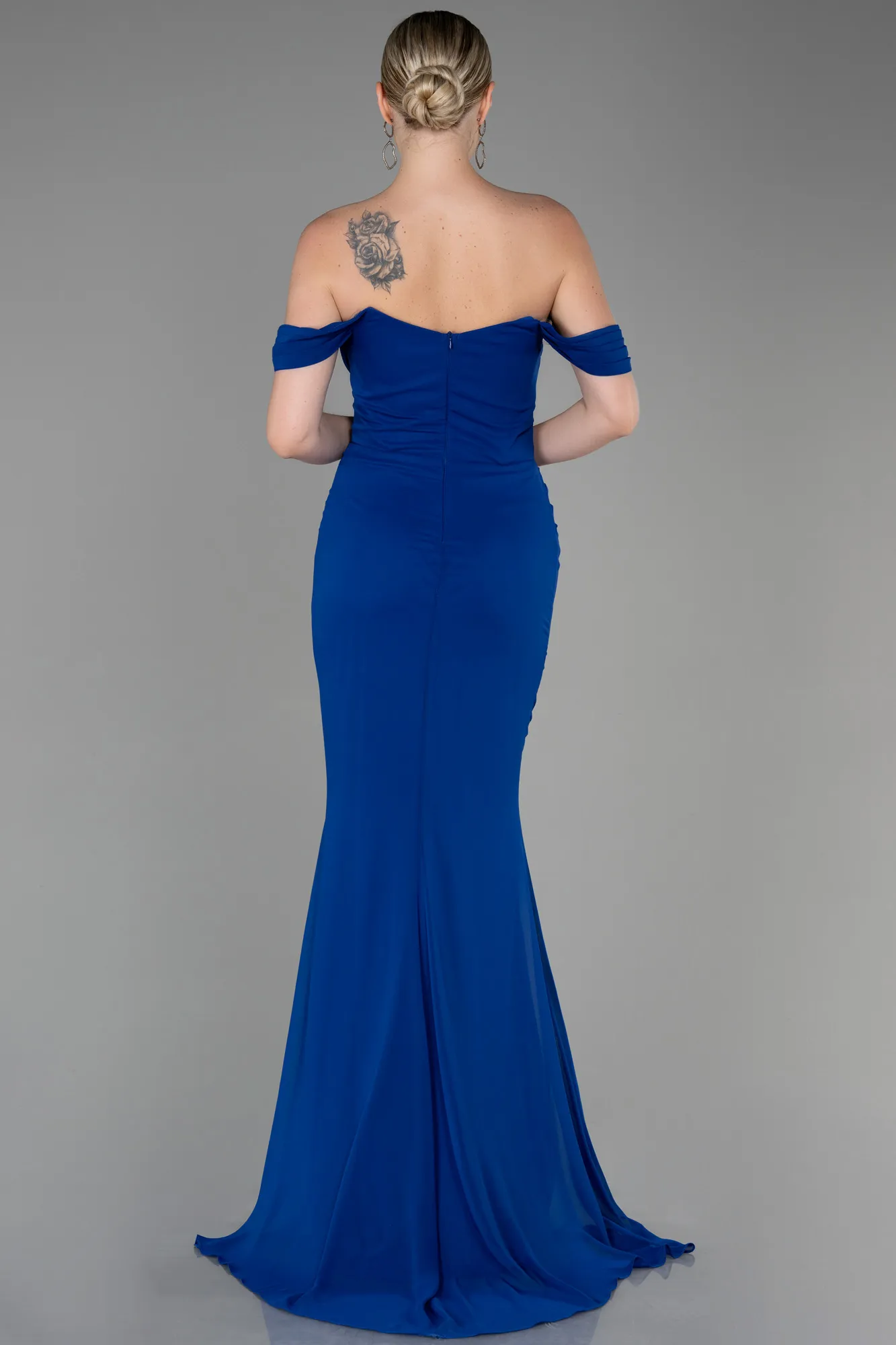 Sax Blue-Long Chiffon Prom Gown ABU3211