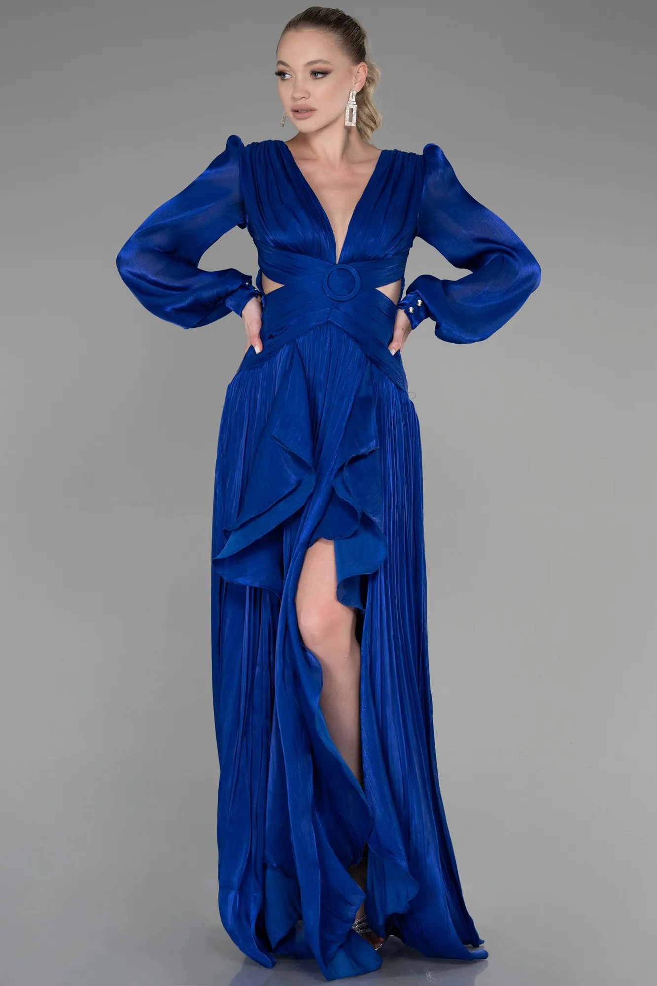 Sax Blue-Long Chiffon Prom Gown ABU3397