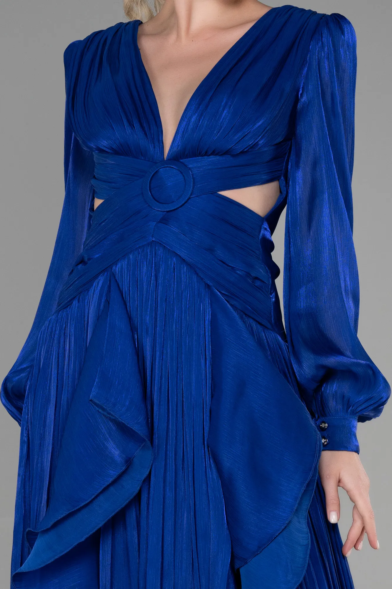 Sax Blue-Long Chiffon Prom Gown ABU3397