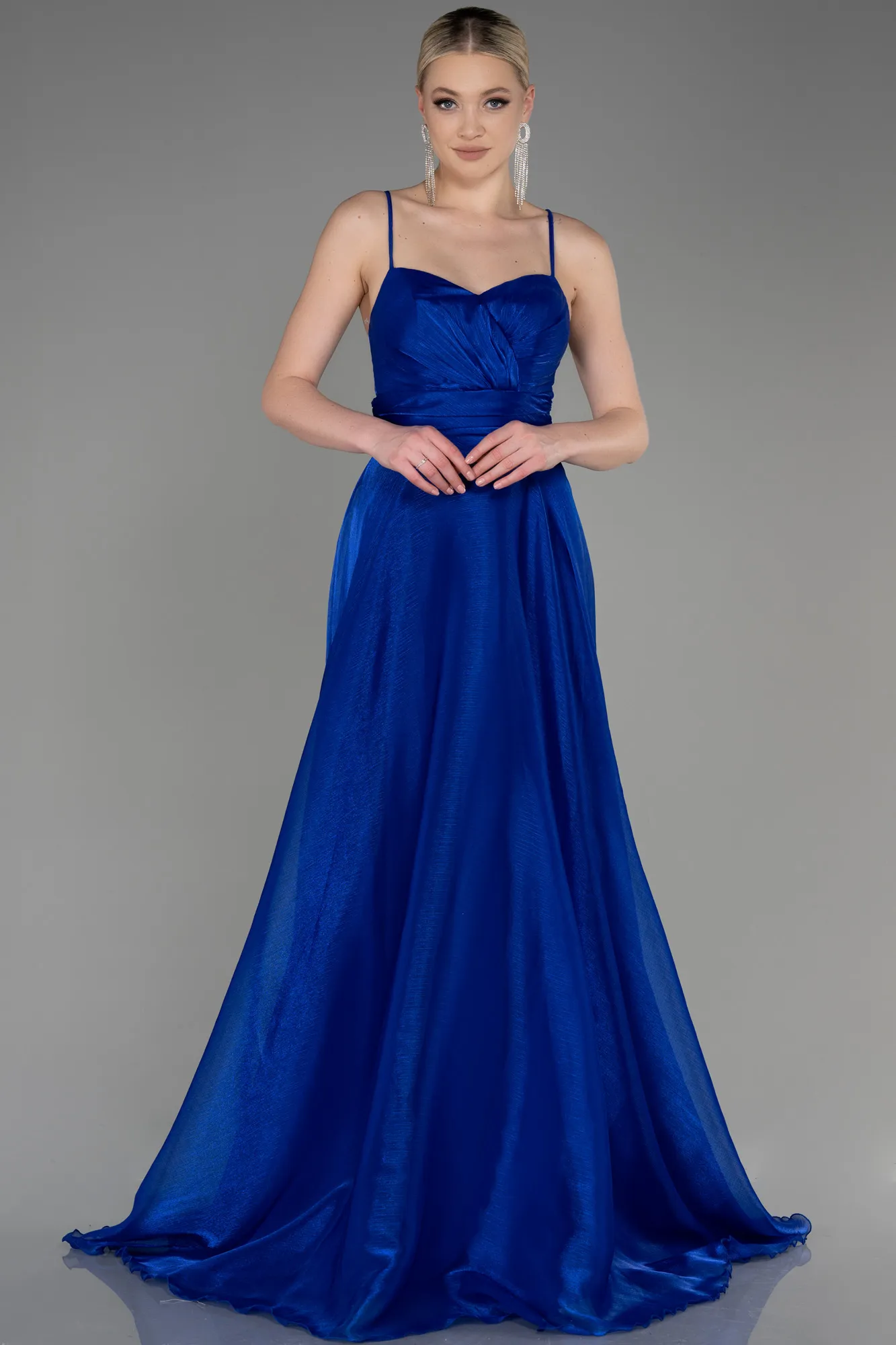 Sax Blue-Long Chiffon Prom Gown ABU3771