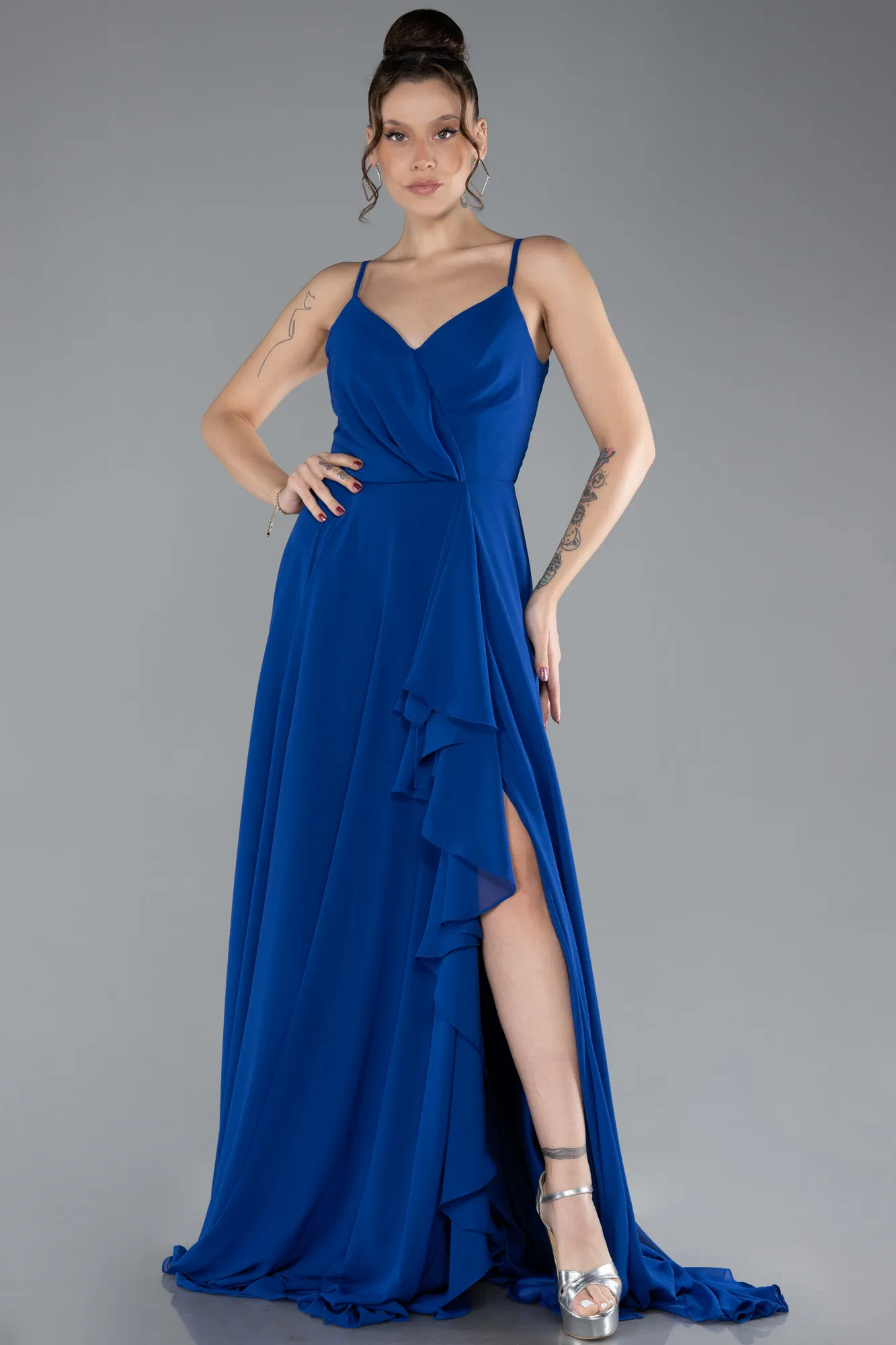 Sax Blue-Long Chiffon Prom Gown ABU4412