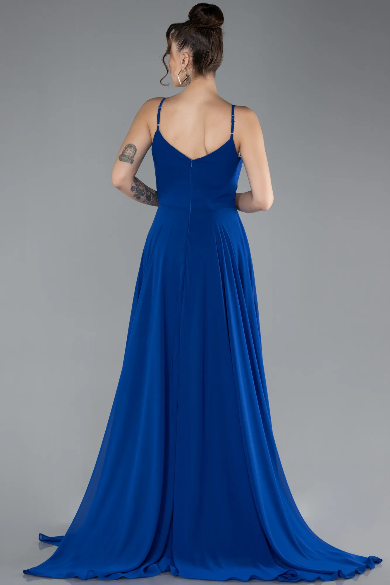 Sax Blue-Long Chiffon Prom Gown ABU4412