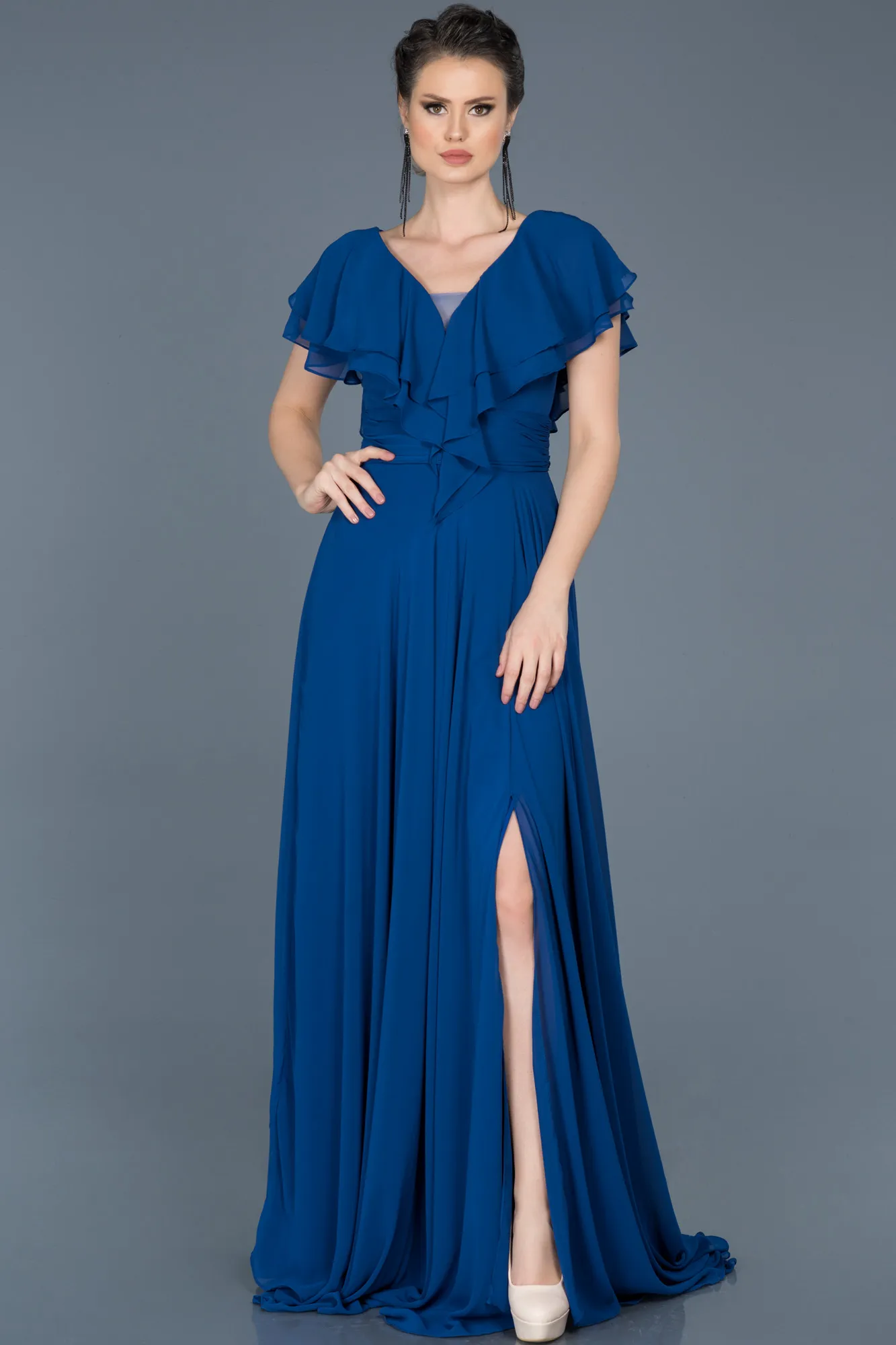 Sax Blue-Long Engagement Dress ABU032