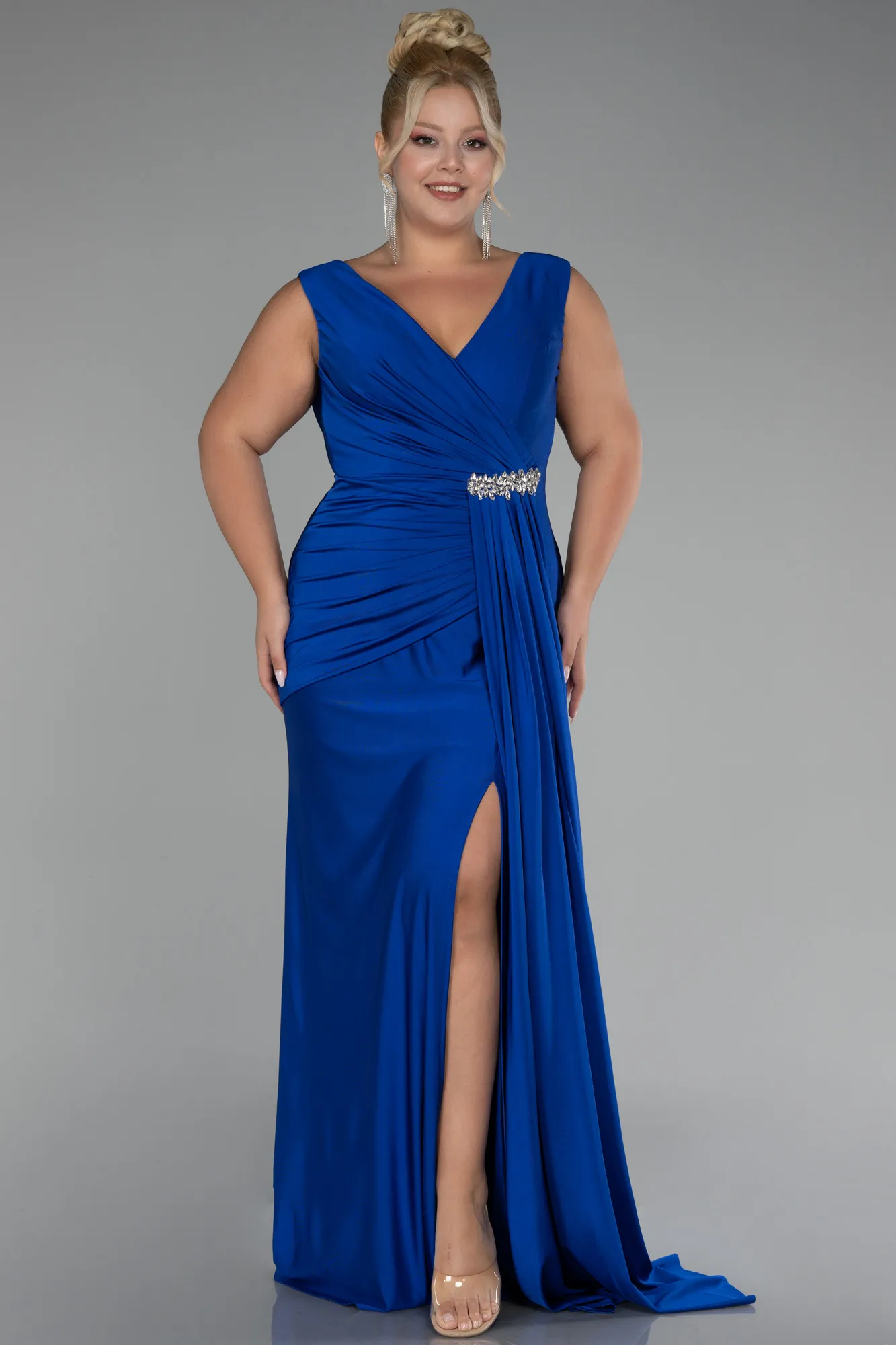 Sax Blue-Long Formal Plus Size Dress ABU3737