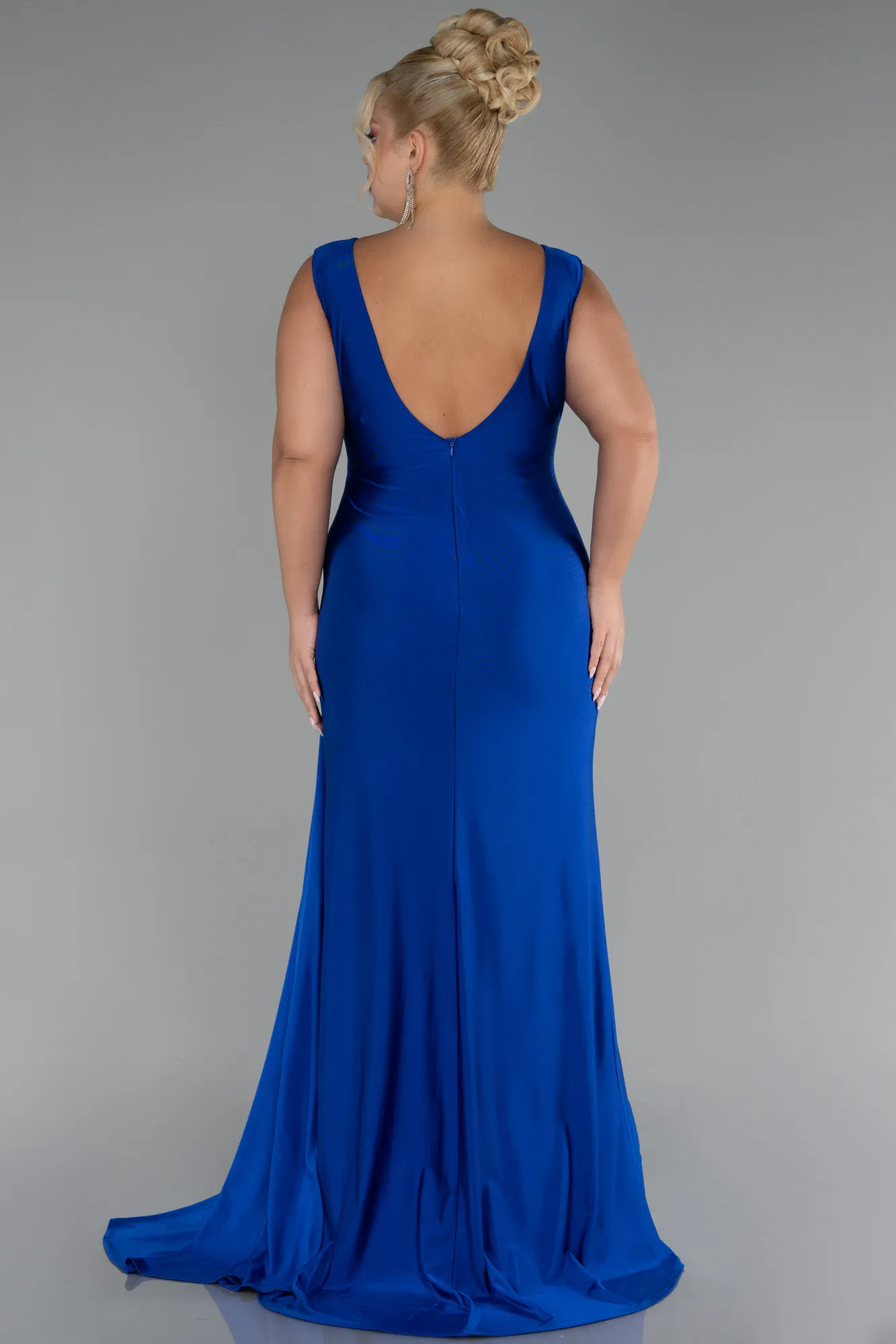 Sax Blue-Long Formal Plus Size Dress ABU3737