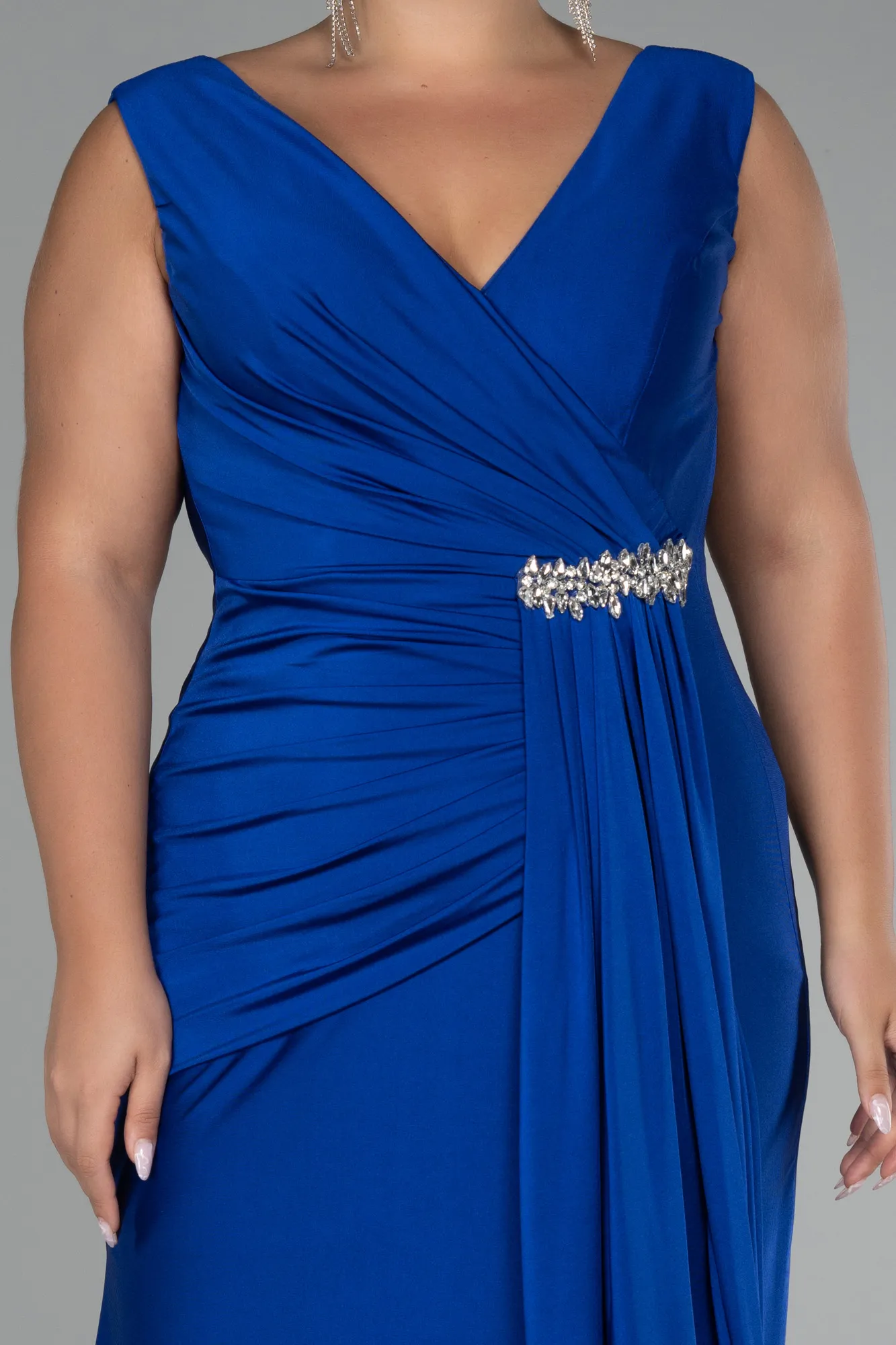 Sax Blue-Long Formal Plus Size Dress ABU3737