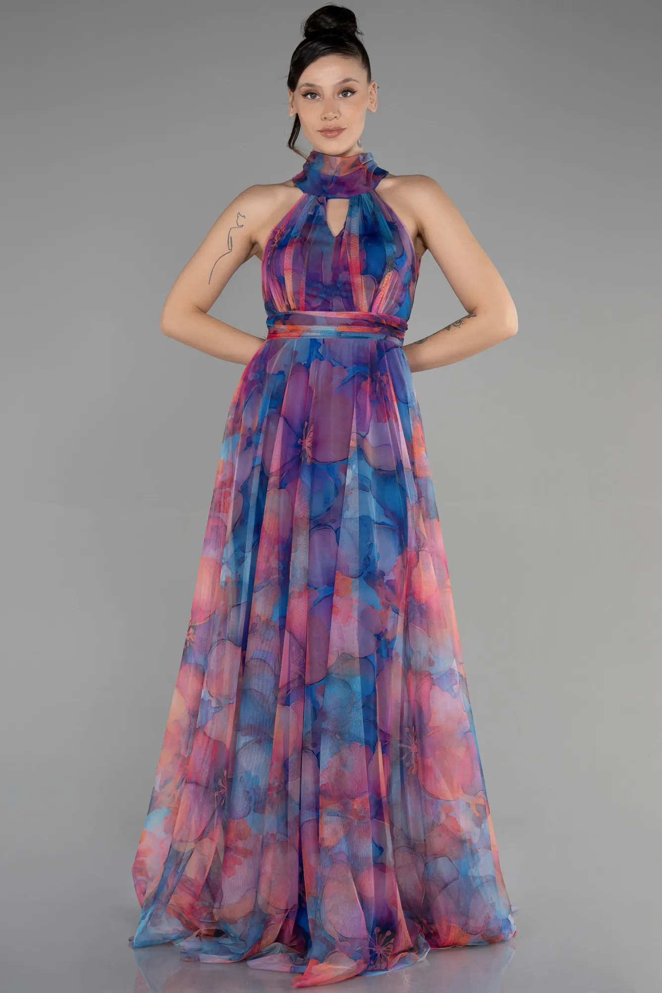 Sax Blue-Long Invitation Dress ABU674