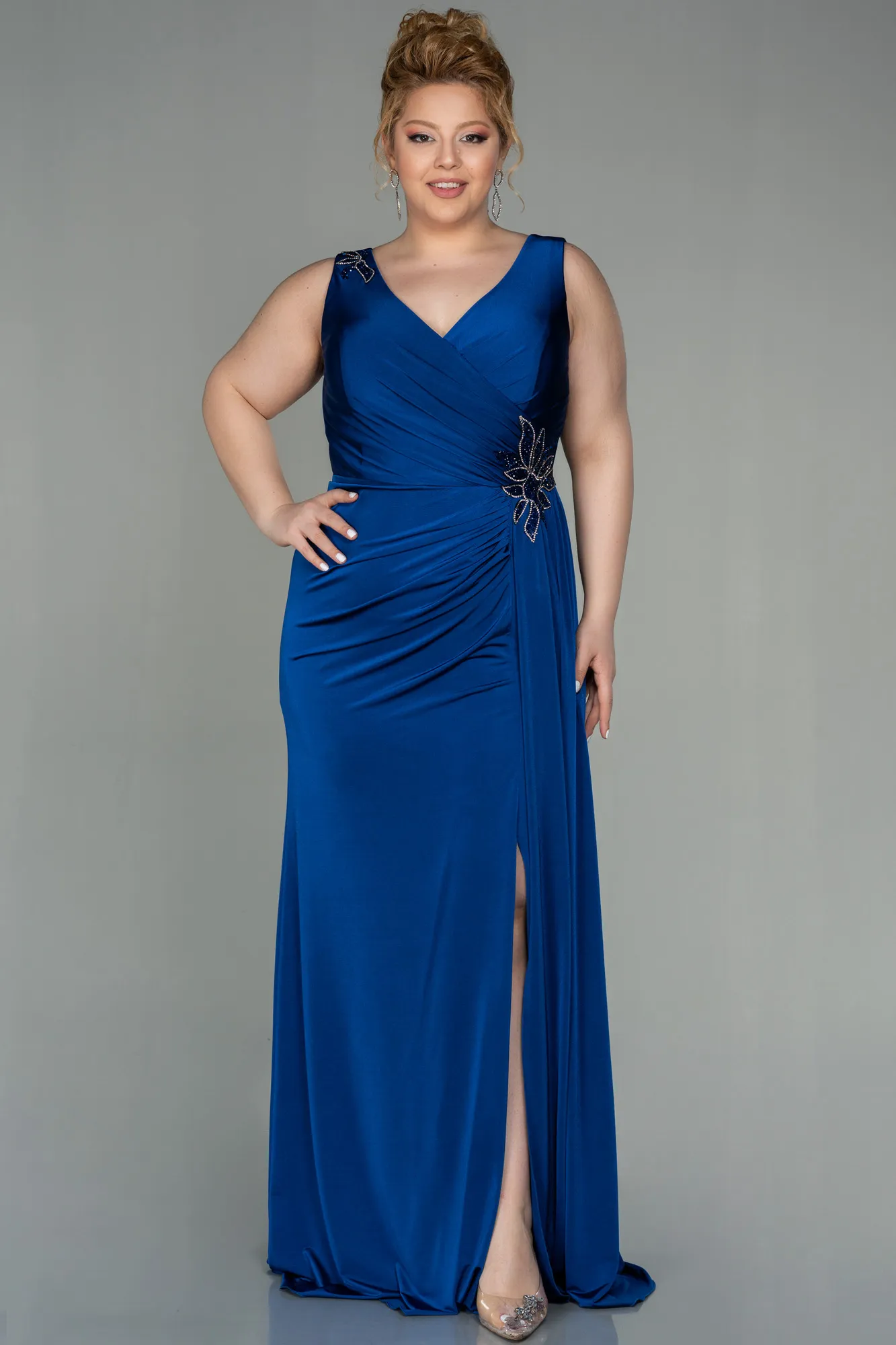Sax Blue-Long Large Size Dress ABU2927