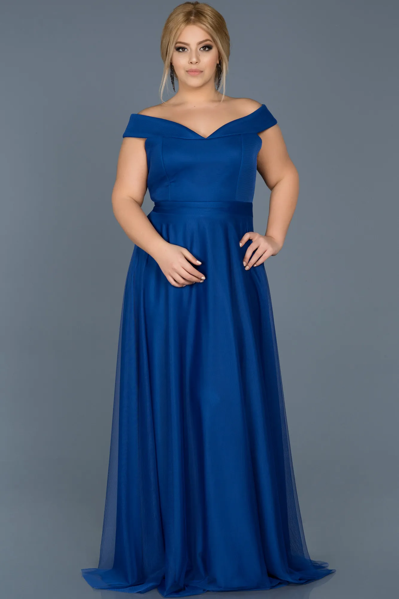 Sax Blue-Long Oversized Evening Dress ABU020
