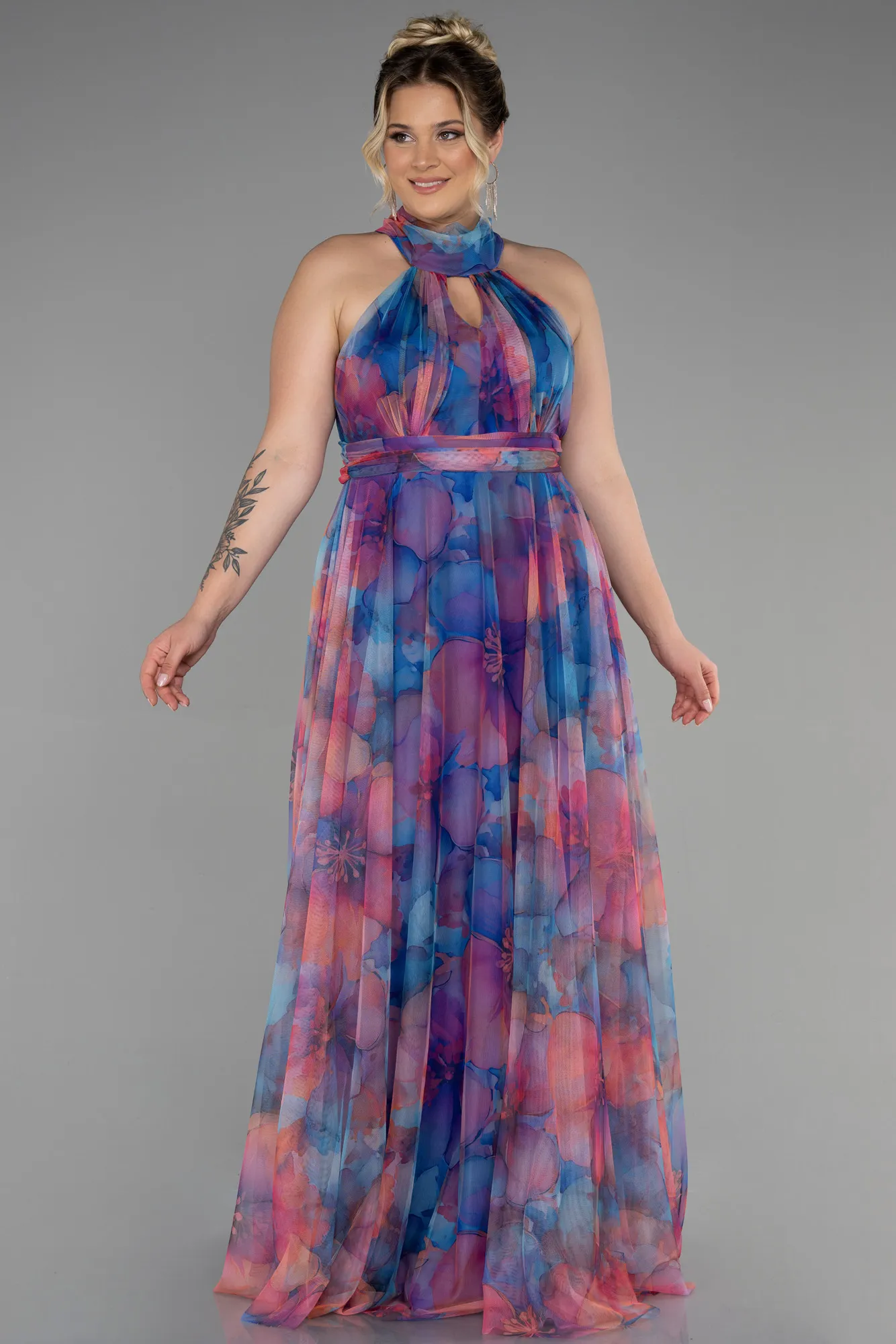 Sax Blue-Long Oversized Evening Dress ABU1447