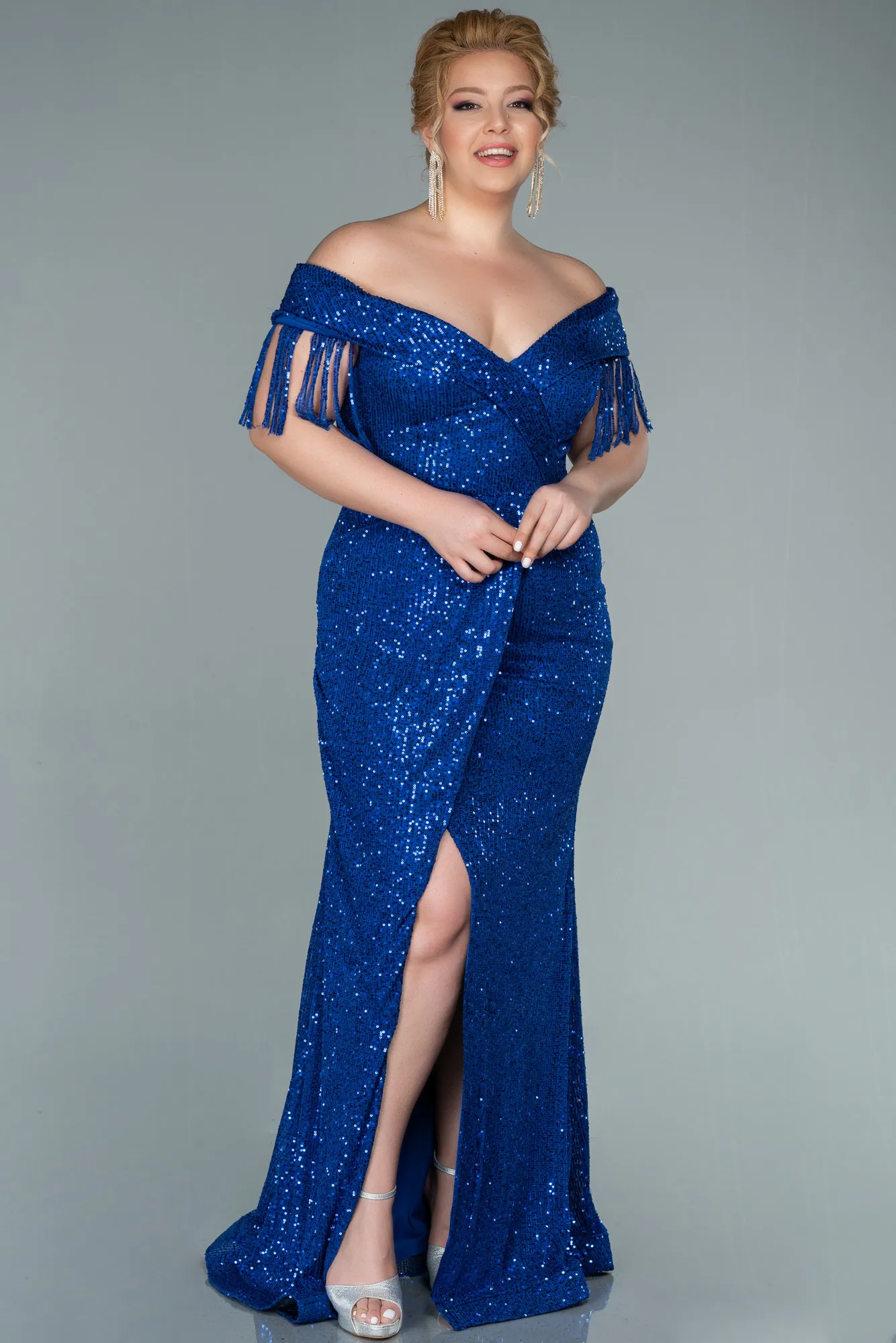 Sax Blue-Long Oversized Evening Dress ABU1745