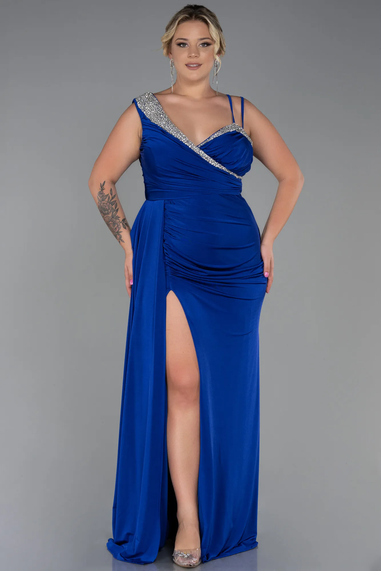 Sax Blue-Long Oversized Evening Dress ABU3148