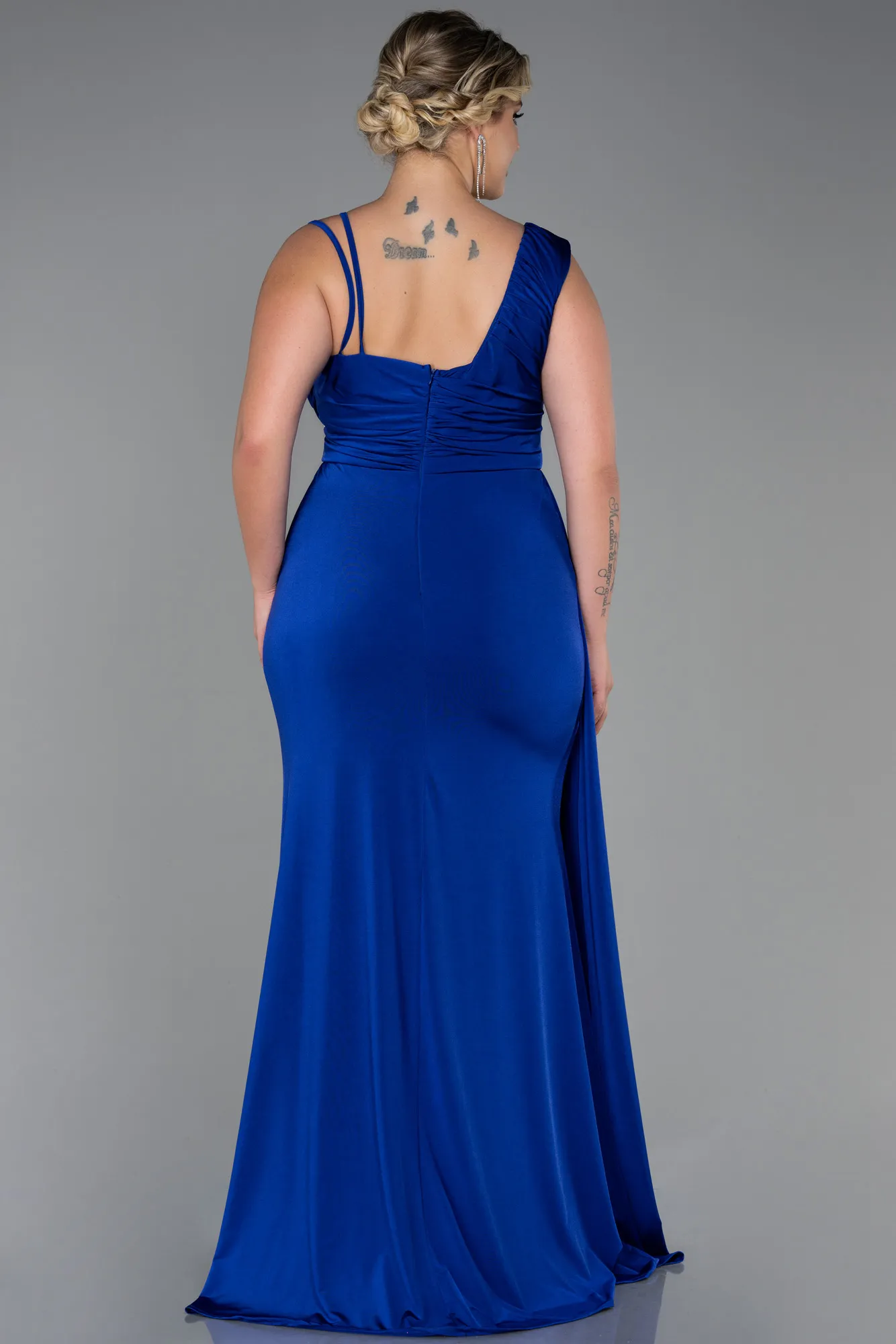 Sax Blue-Long Oversized Evening Dress ABU3148