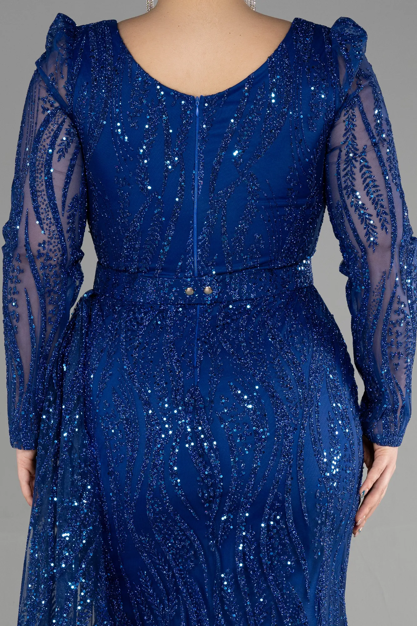 Sax Blue-Long Plus Size Engagement Dress ABU3562