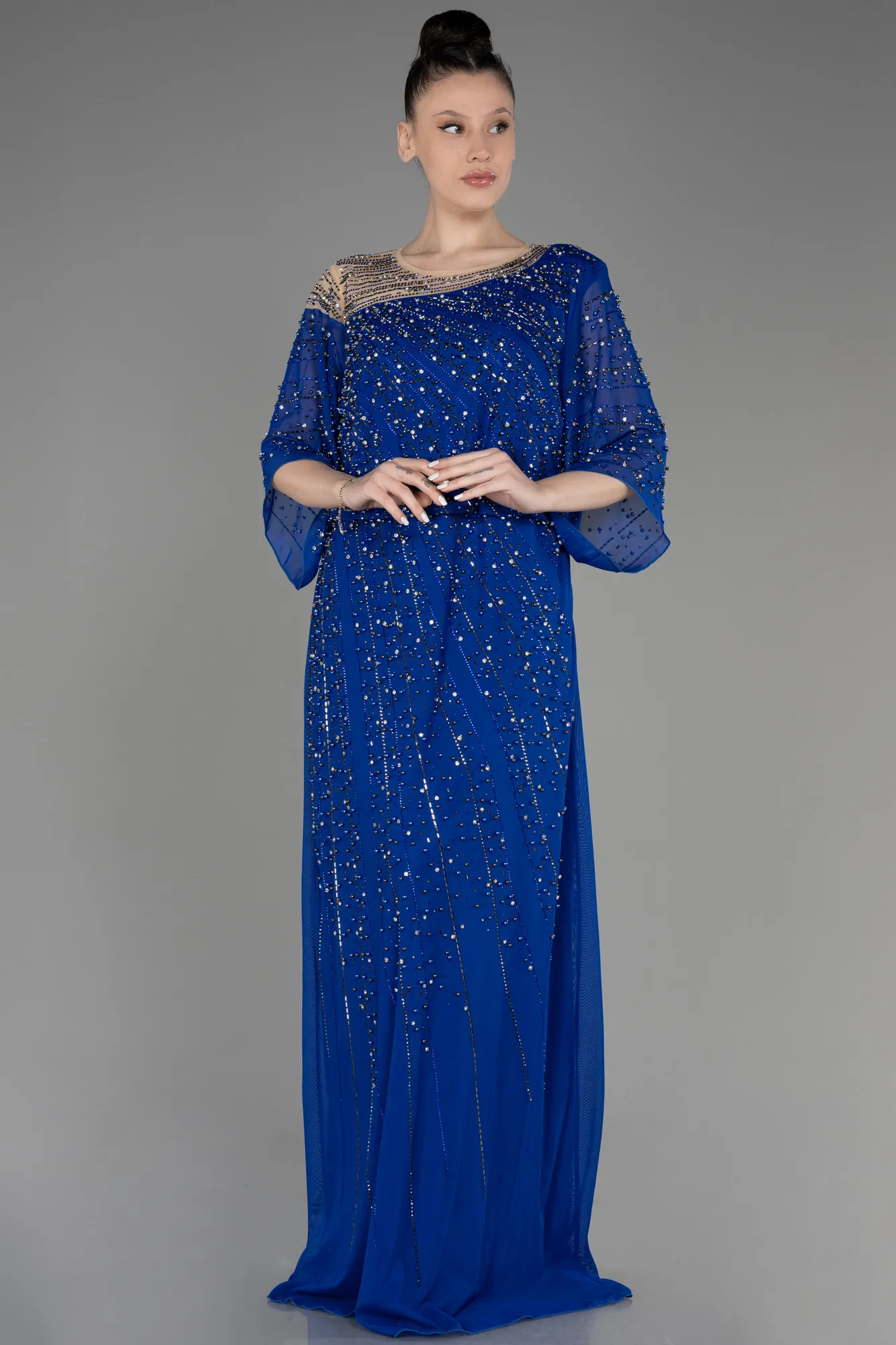 Sax Blue-Long Plus Size Engagement Dress ABU3650