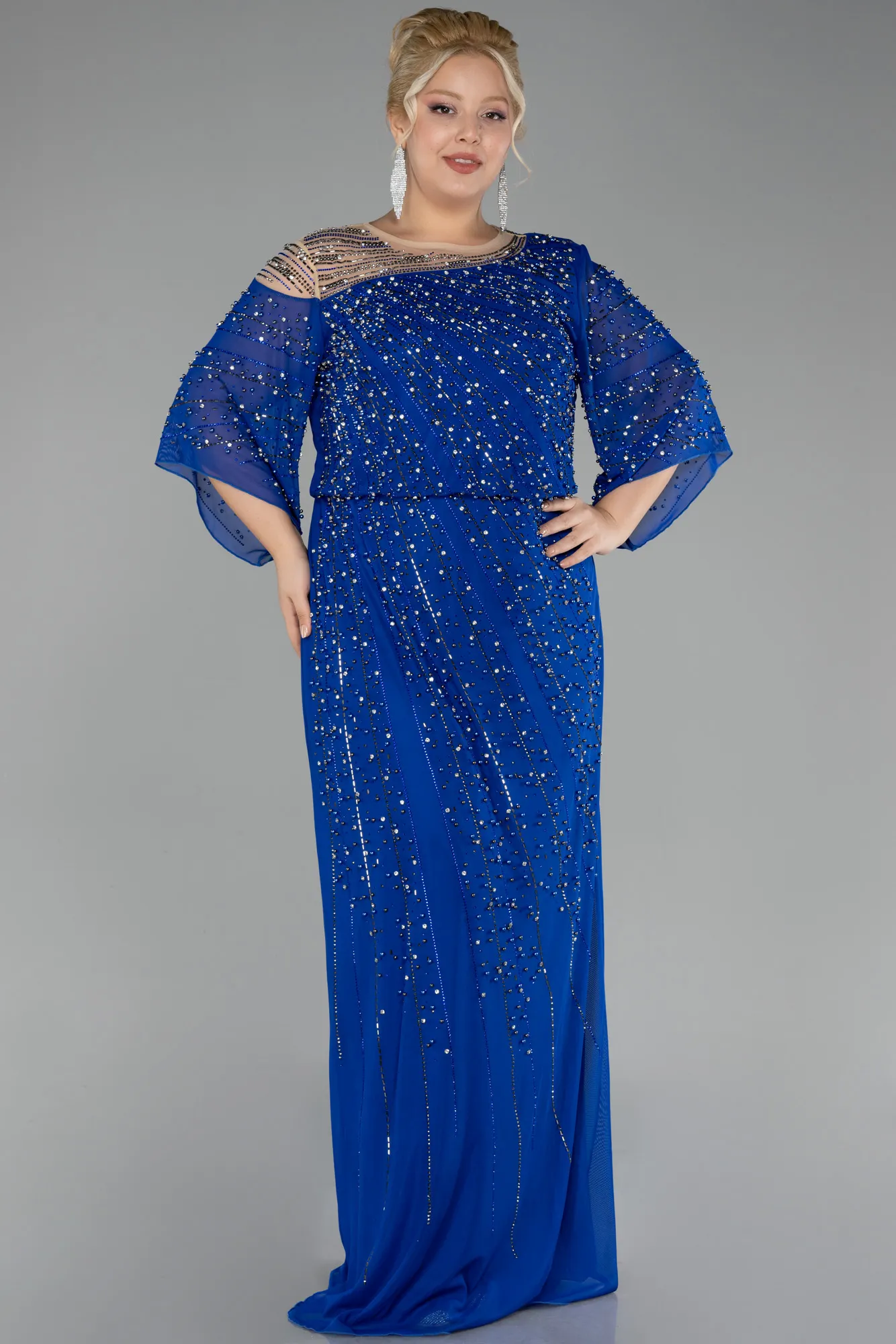 Sax Blue-Long Plus Size Engagement Dress ABU3650