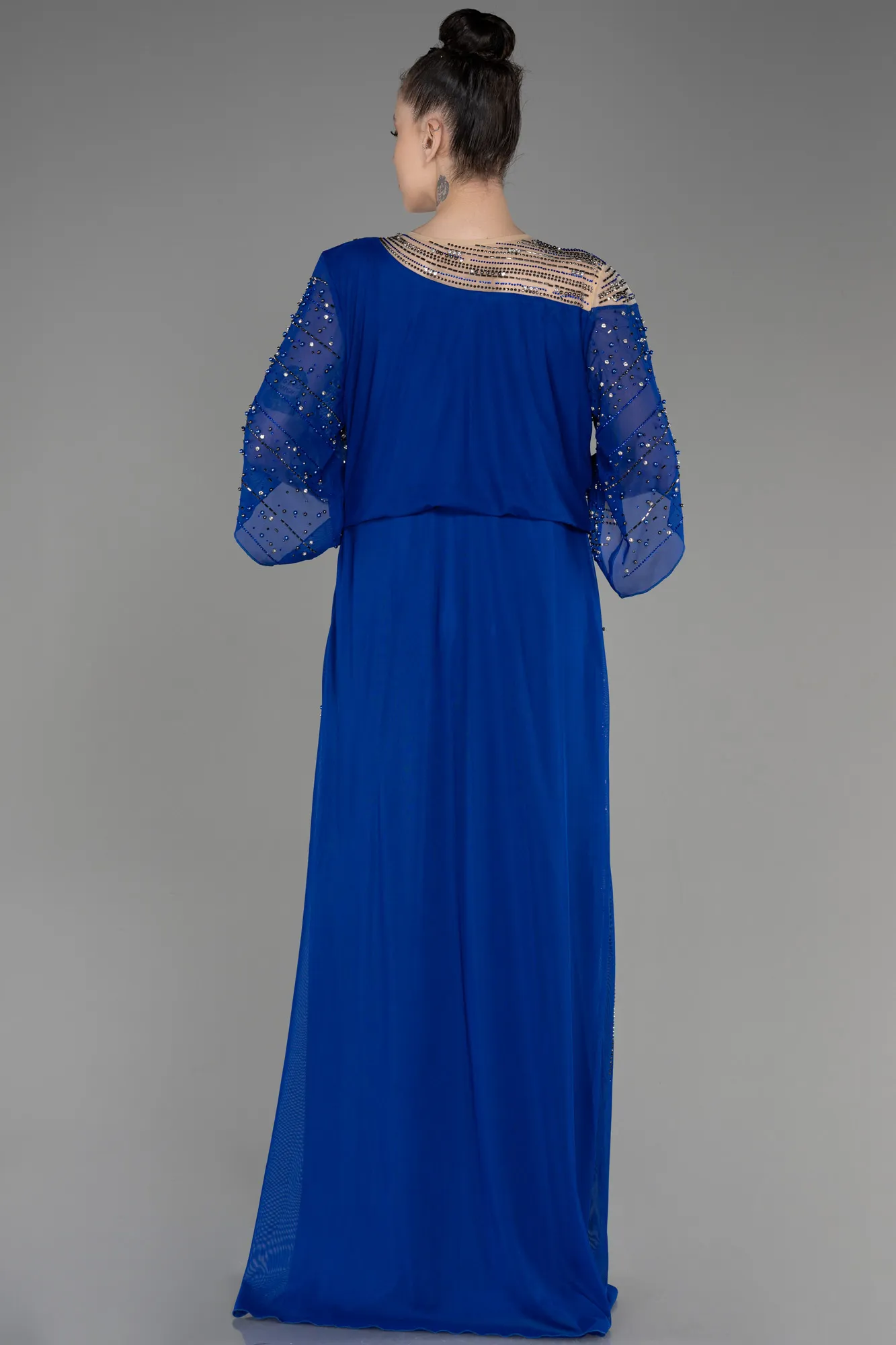 Sax Blue-Long Plus Size Engagement Dress ABU3650