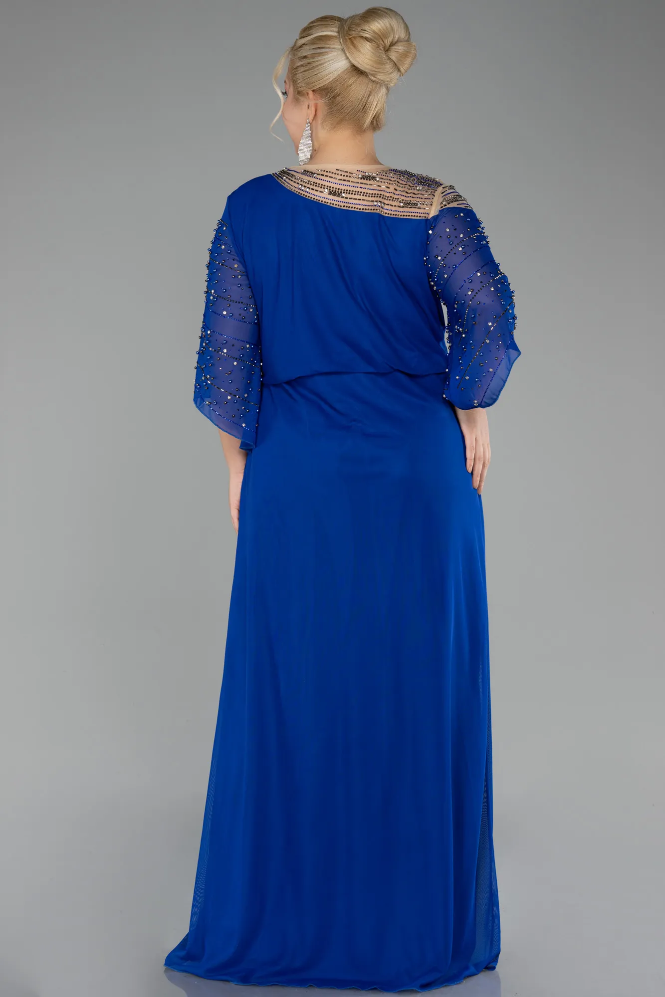 Sax Blue-Long Plus Size Engagement Dress ABU3650