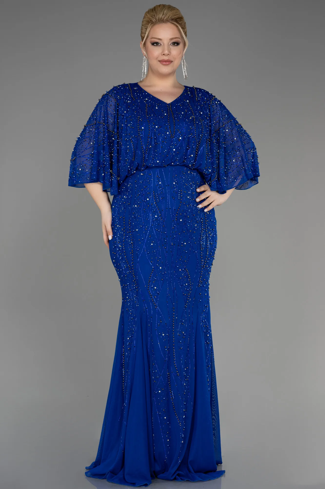 Sax Blue-Long Plus Size Engagement Dress ABU3732